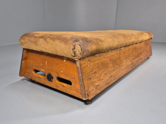 Vintage Gym Equipment Bech wood and Suede Pommel Horse Coffee Table EB8861 VWOO - UKDK FURNITURE