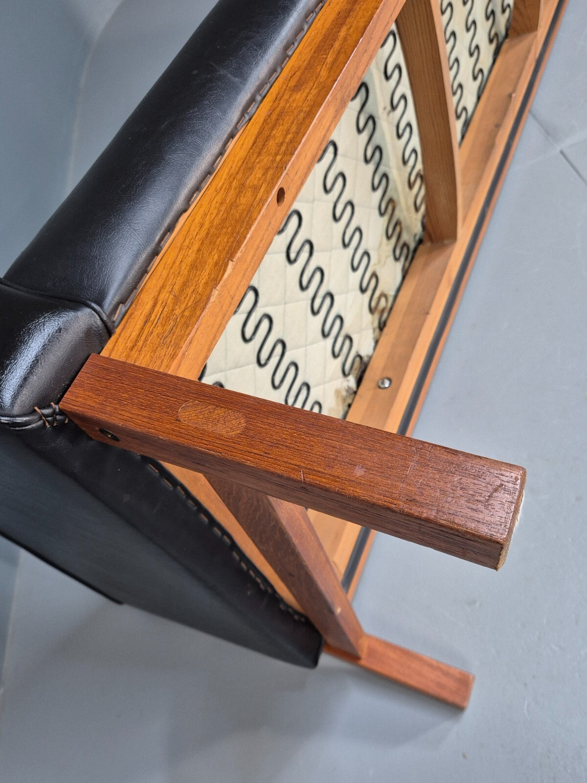 Vintage 3 Seater Sofa Black Leather Teak Frame Futura Mobler Mid Century M3SS - UKDK FURNITURE