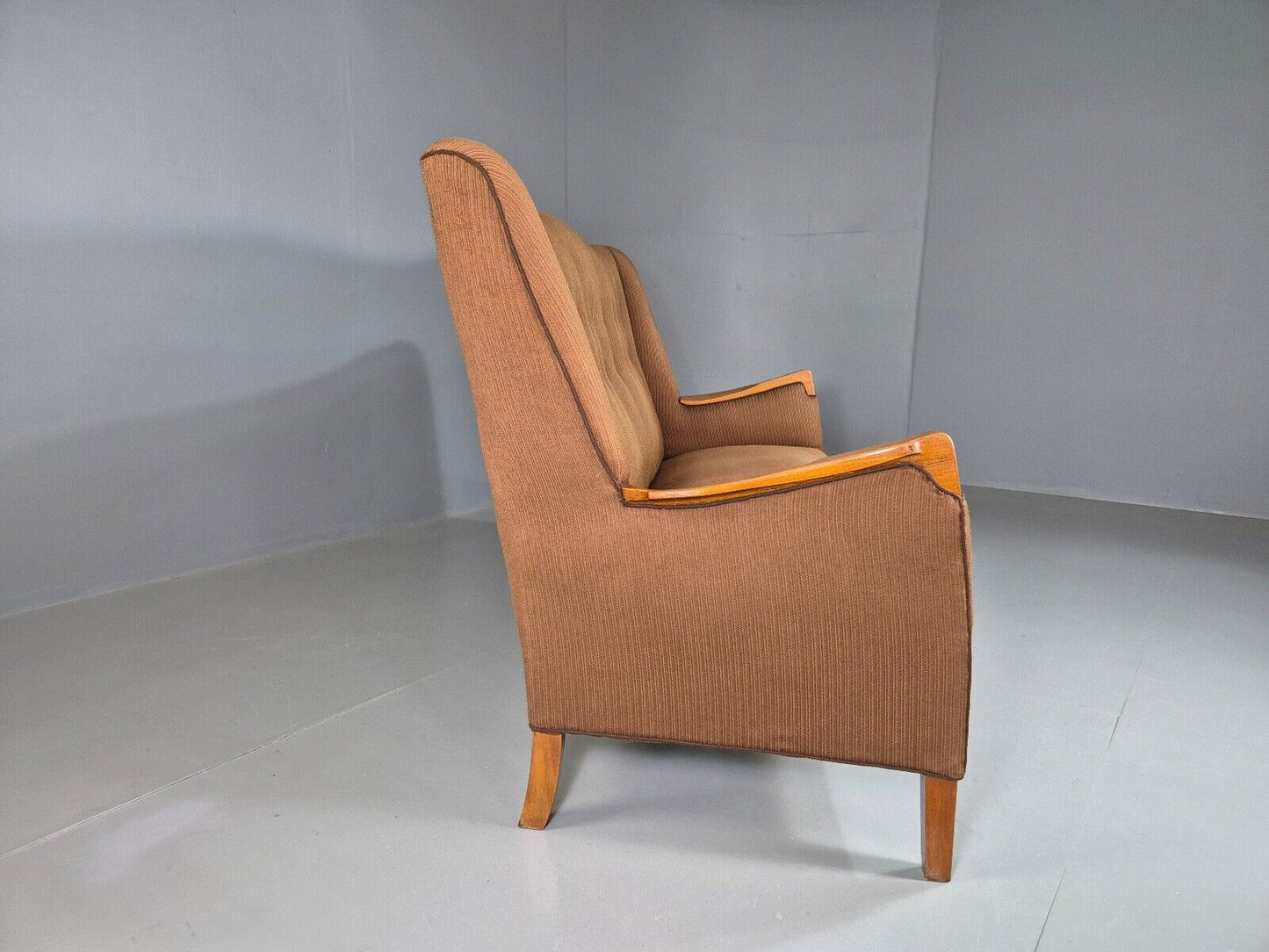 Vintage Danish 3 Seat Sofa Brown Wool High Back 1950s Retro MCM EB7504 M3SS - UKDK FURNITURE