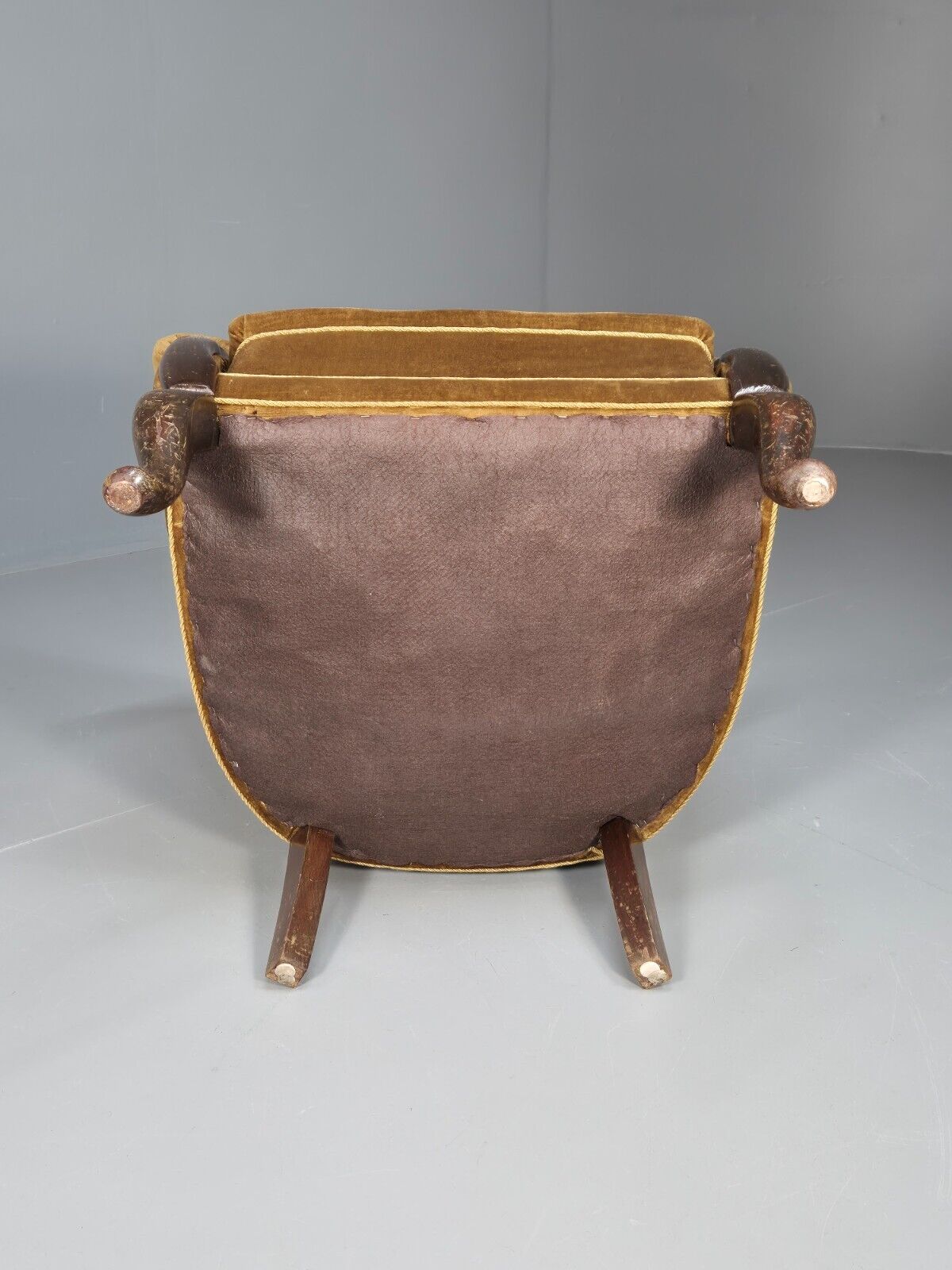 Vintage Danish Deco Era Tub Chair Gold Velour Mahogany 1930s EB9051 VCLO - UKDK FURNITURE