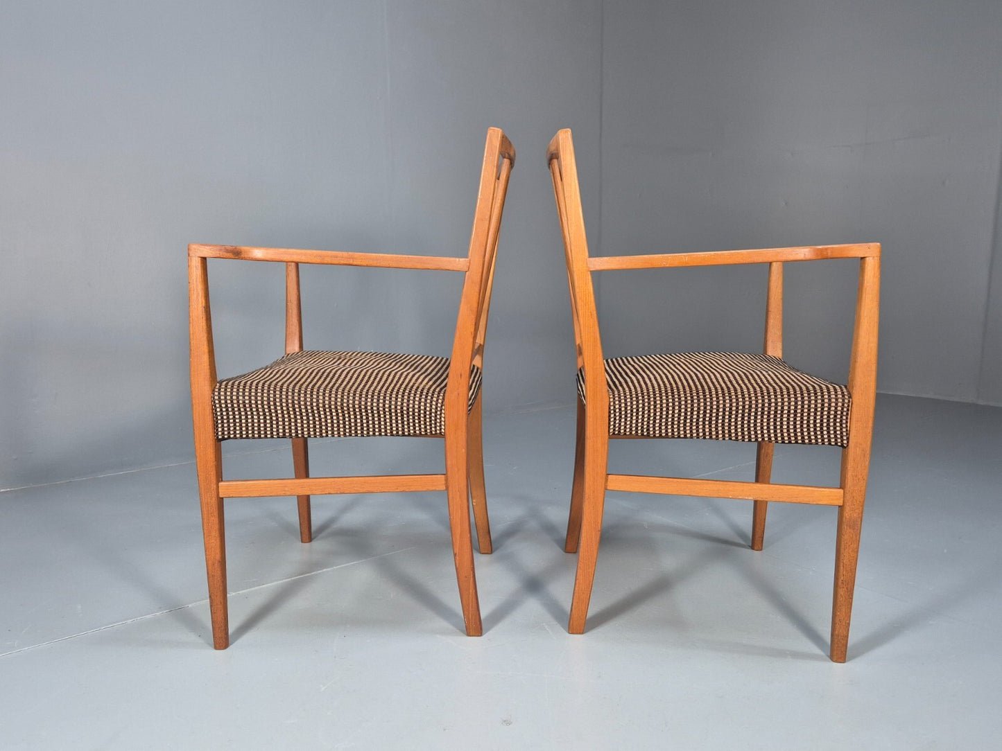 2 Gordon Russell Carver Dining Chairs Teak Green and Cream Wool MCM EB9748 MDIN - UKDK FURNITURE