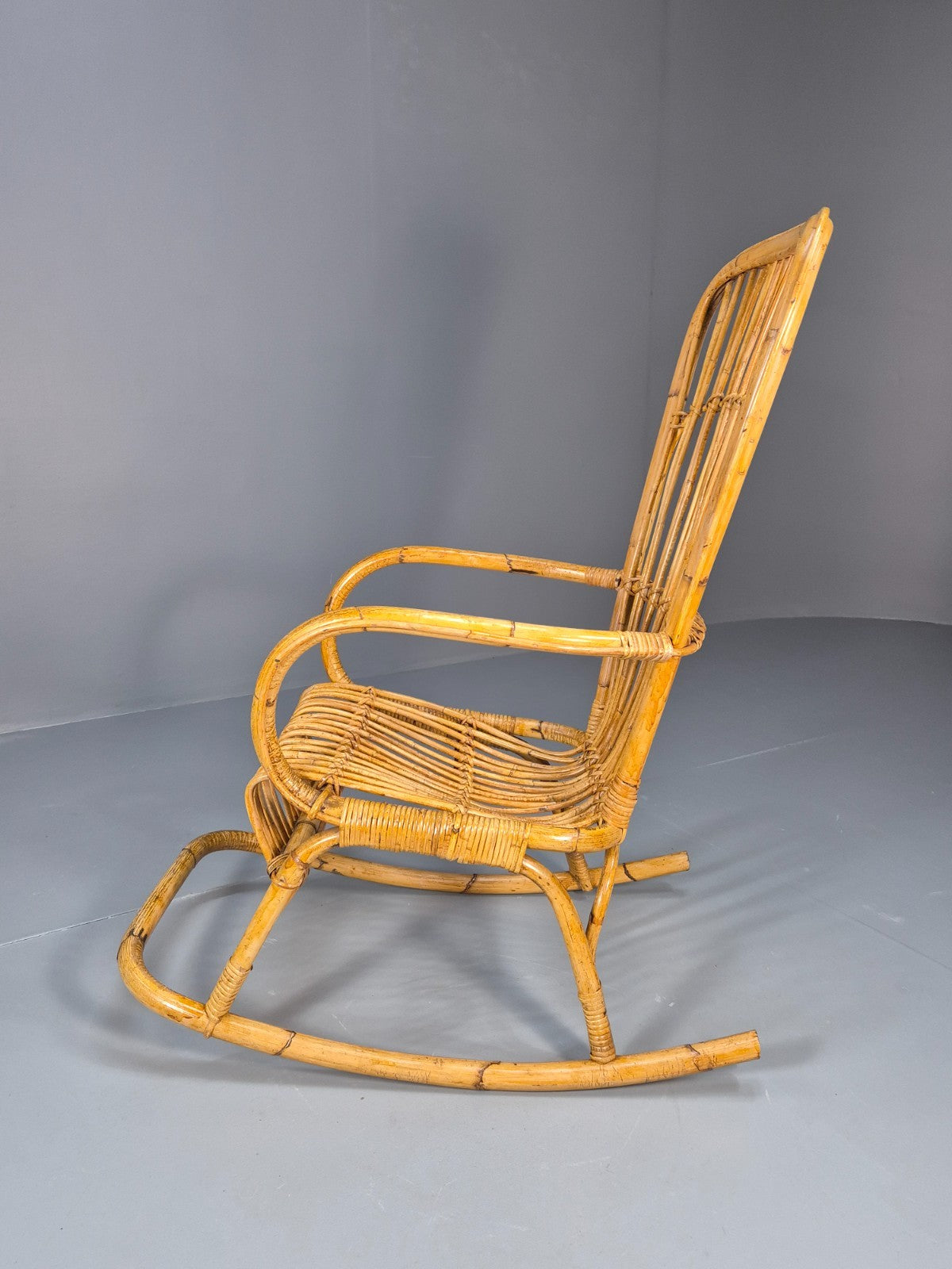 Vintage Franco Albini Style Cane Rattan Rocking Chair 1970s Retro EB9702 VBER - UKDK FURNITURE