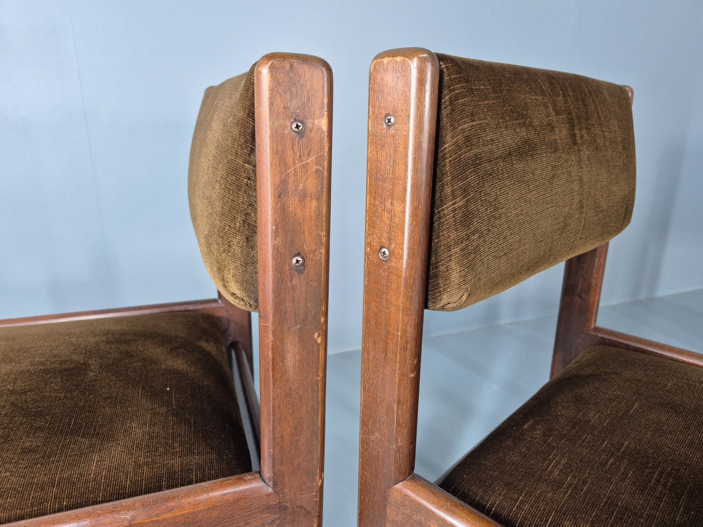4 Vintage 1970s G Plan Dining Chairs Teak Frames Brown Velour Retro EB11888 MDIN21
