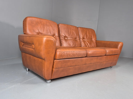 Vintage Danish 3 seater Settee 1970s Danish Tan Leather Retro MCM EB11638 M3SS1