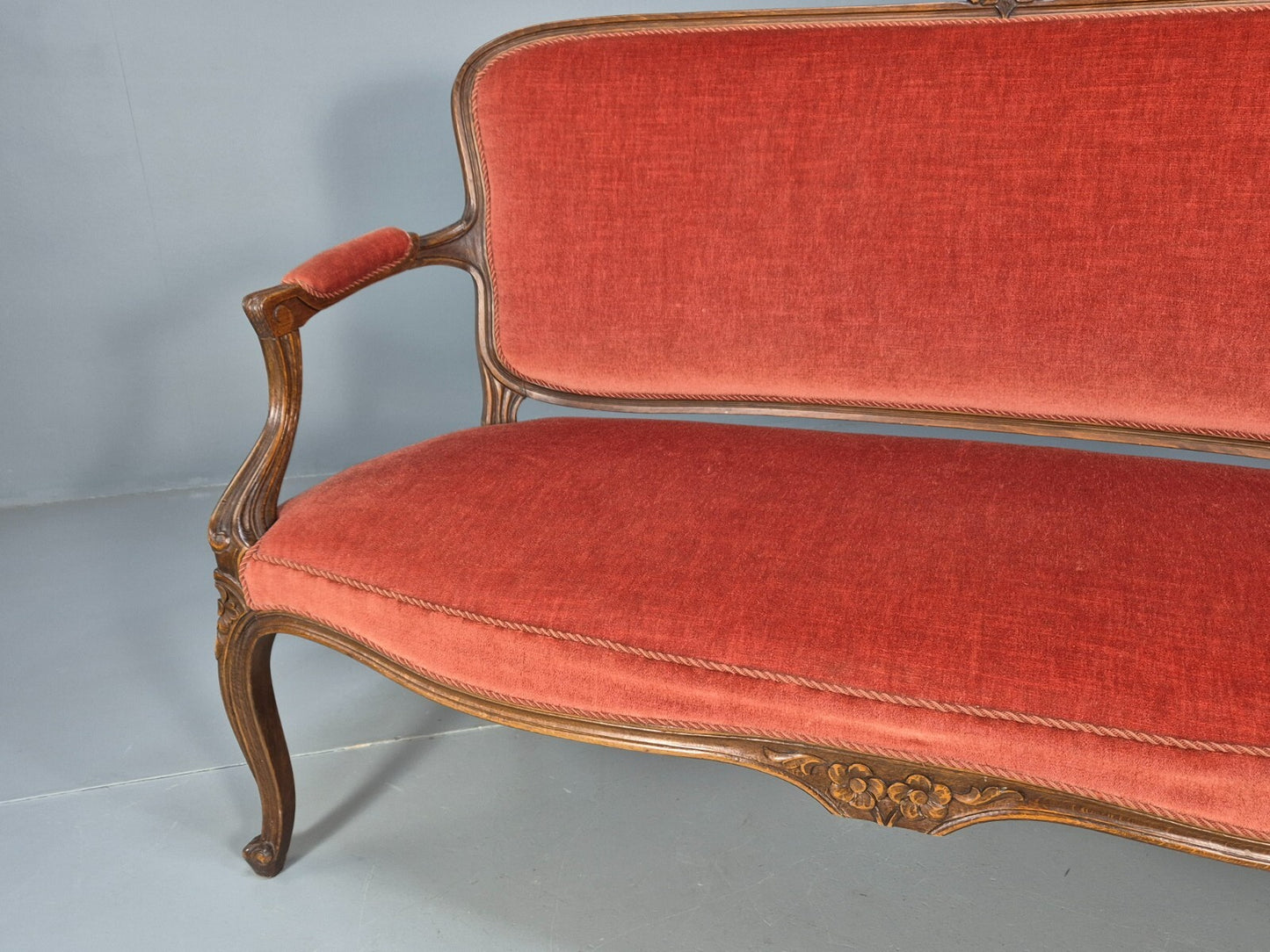 Vintage 2 Seater Sofa French Style Orange Velour Carved Beech Frame EB9566 V2SS - UKDK FURNITURE