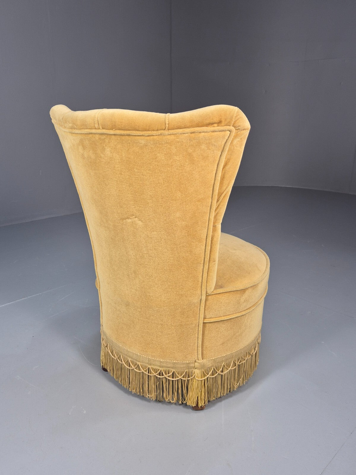 Vintage Yellow Velour Nursing Chair Button Back Tassels Retro EB9700 VCLO - UKDK FURNITURE