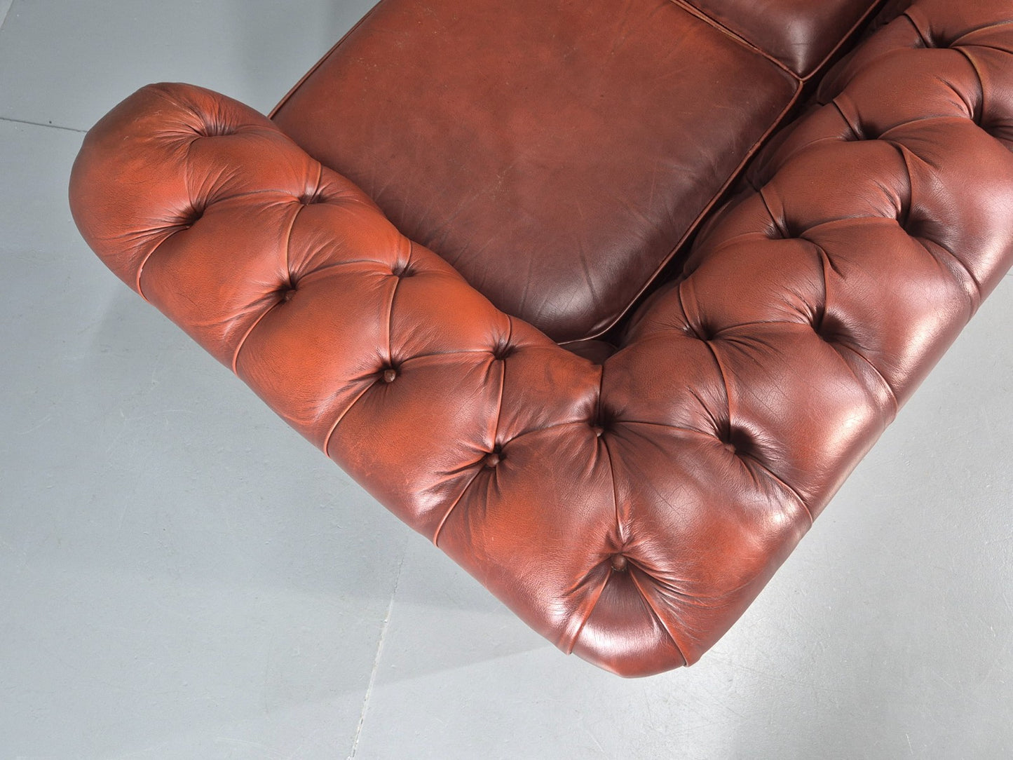 3 Seater Chesterfield Sofa Red Leather Studded Vintage EB10925 VCHE22