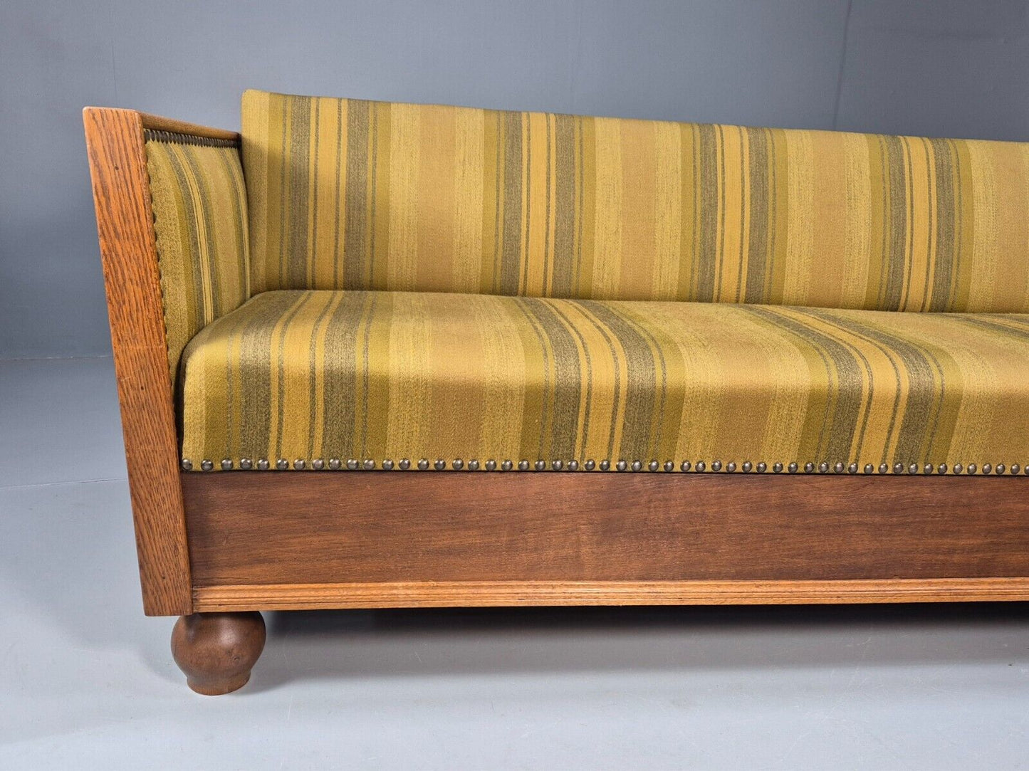Vintage Danish 3 Seat Sofa Gold Green Wool Oak Frame Antique Style EB8942 V3SS - UKDK FURNITURE
