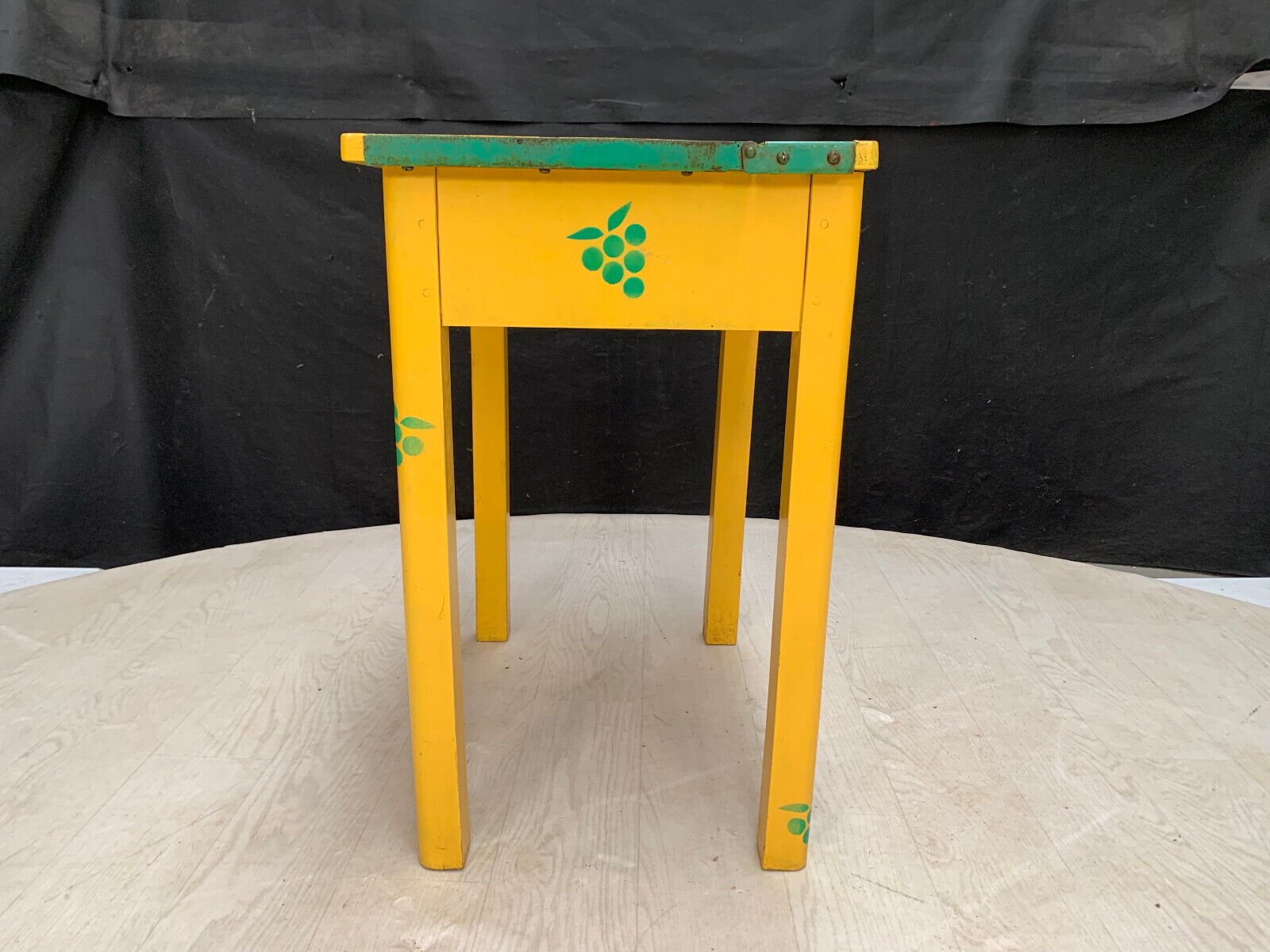 Yellow Painted Childrens School Desk with Green Grape Stencils EB2859 MWOO - UKDK FURNITURE