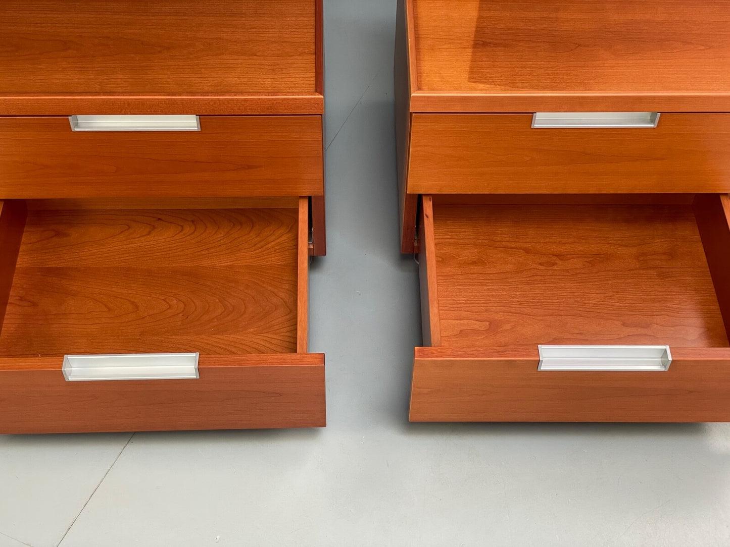 Vintage Pair Bedside Tables Cherry Wood Aluminium 1980s Drawers EB9819 MWOO - UKDK FURNITURE