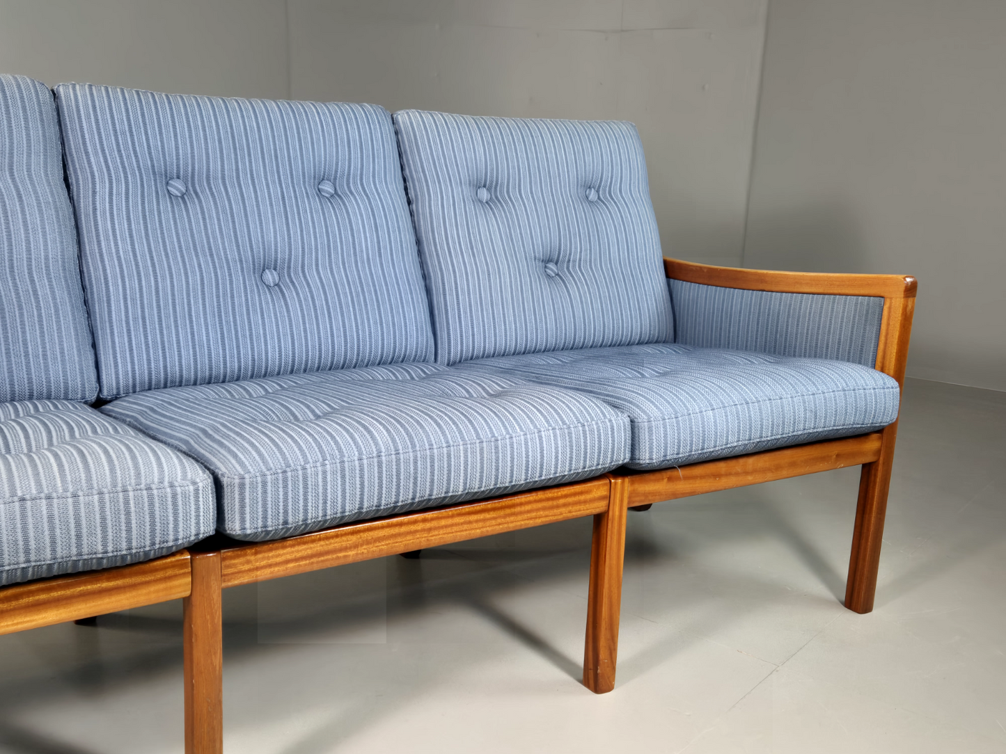 Vintage Danish 3 Seat Sofa Blue Mahogany Wanscher Retro MCM EB6985 M3SS - UKDK FURNITURE