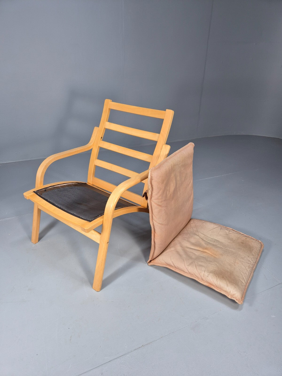 Vintage Stouby Tan Leather and Bentwood Lounge Chair 1980s Retro EB9293 MNOR - UKDK FURNITURE