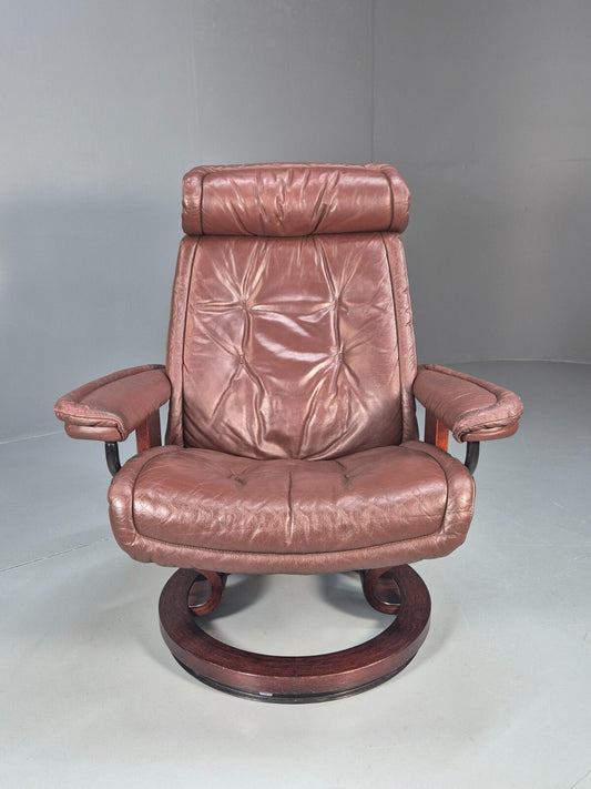 Brown Leather Ekorness Stressless Swivel Reclining Chair Vintage EB9279 MSWI - UKDK FURNITURE