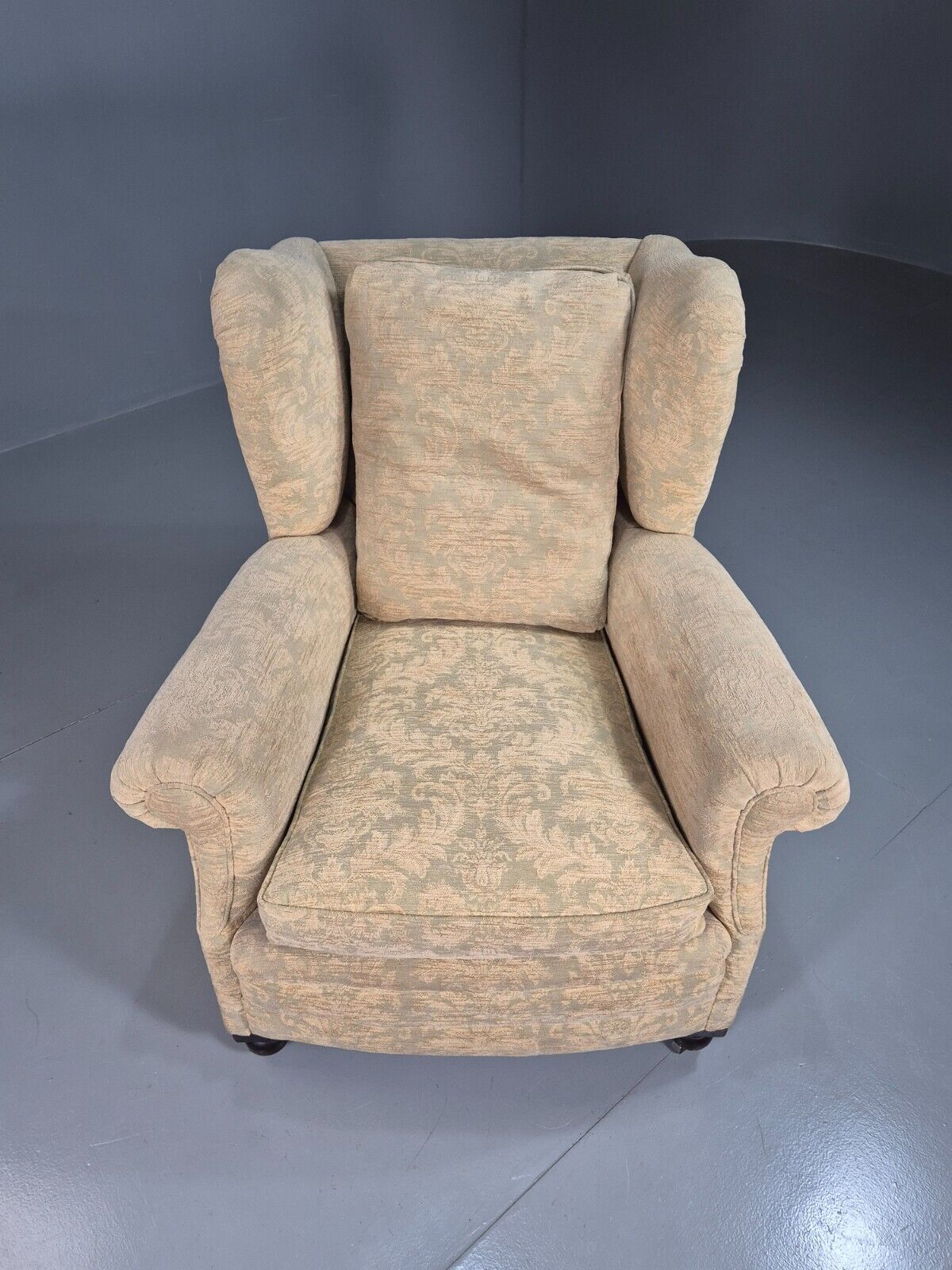 Vintage Wing Back Lounge Chair Floral Damask Edwardian Antique EB7787 MNOR - UKDK FURNITURE