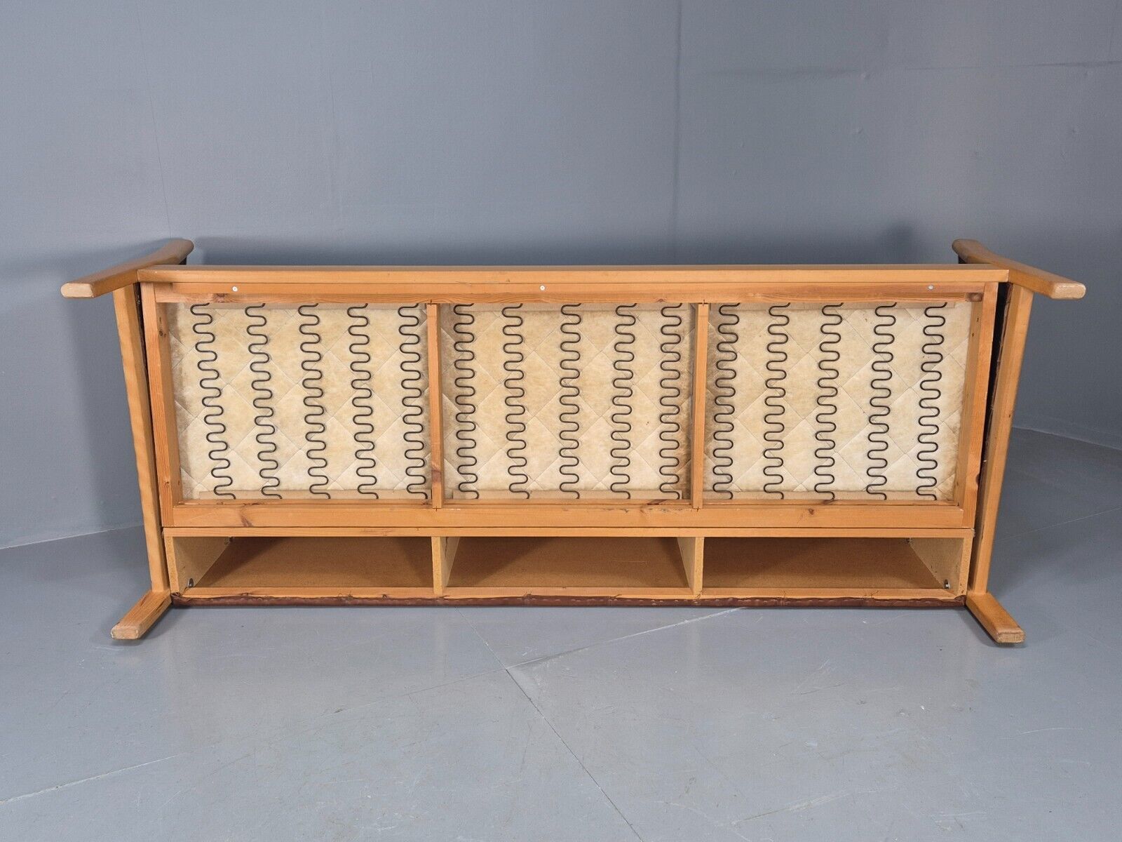 Vintage Danish 3 Seat Sofa Tan Leather Beech Ends Stouby Style MCM EB8751 M3SS - UKDK FURNITURE