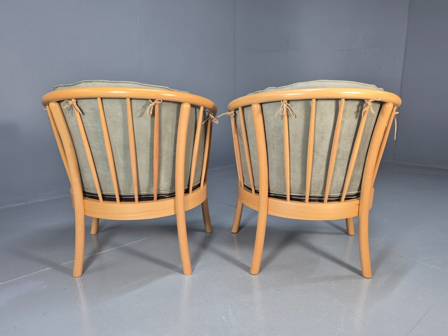2 Vintage Danish Lounge Chairs Light Green Faux Suede Tub Frame MCM EB8511 MNOR - UKDK FURNITURE