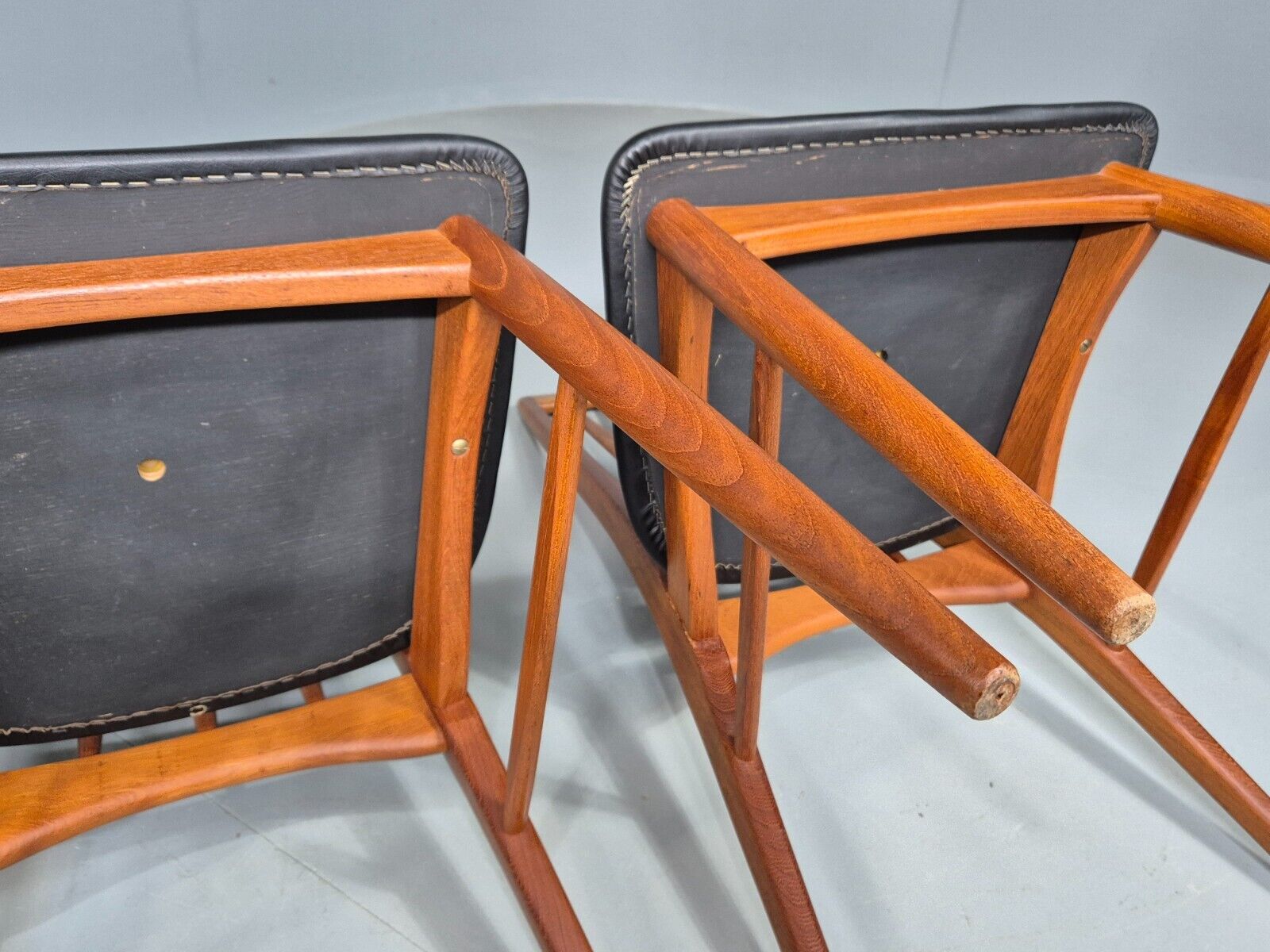 4 Vintage Danish Dining Chairs Black Vinyl Teak Koefoeds Retro MCM EB8433 MDIN - UKDK FURNITURE