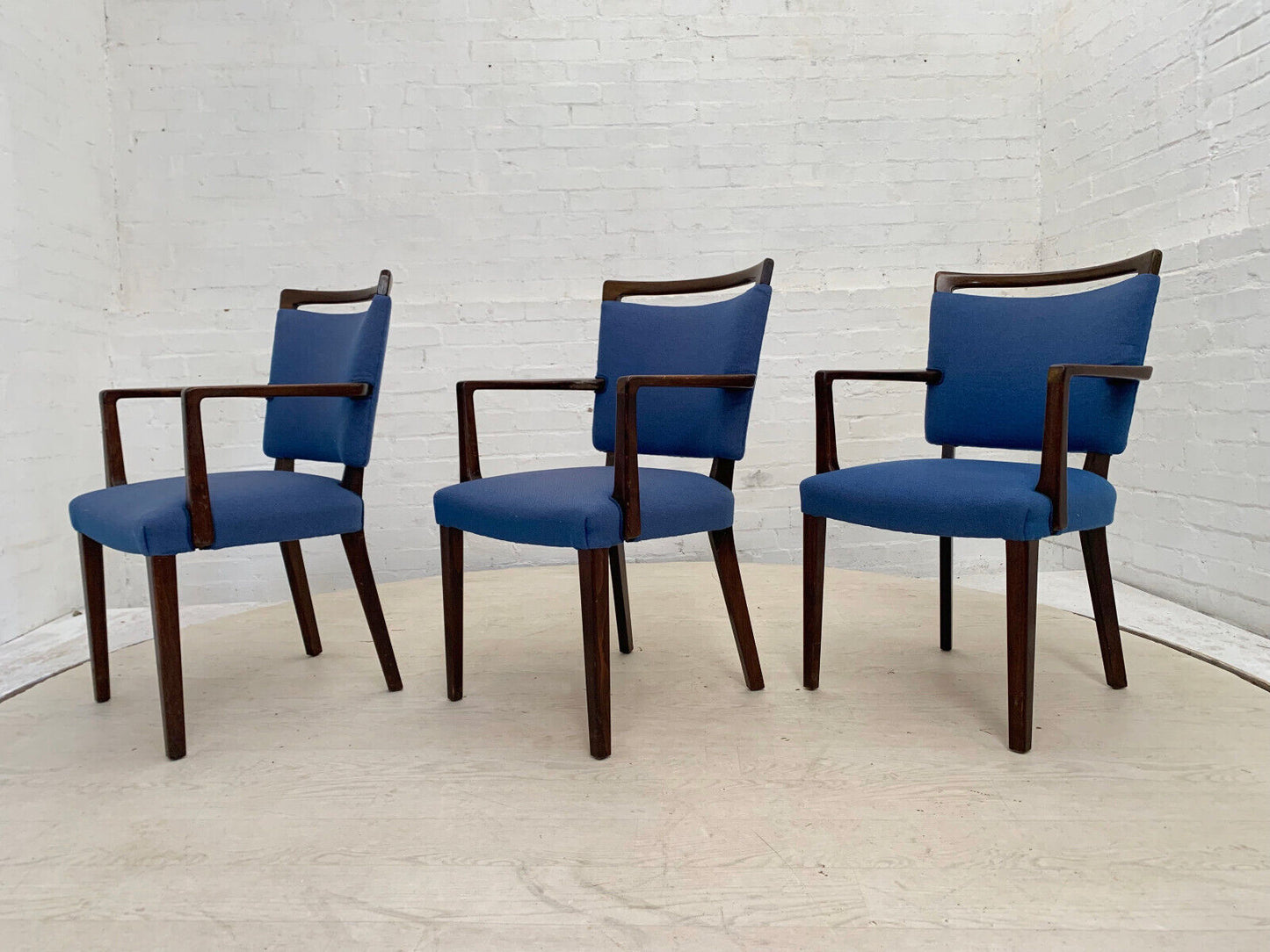Set of Three Danish Beech Desk Chairs with Blue Wool Vintage EB3767 MDIN - UKDK FURNITURE