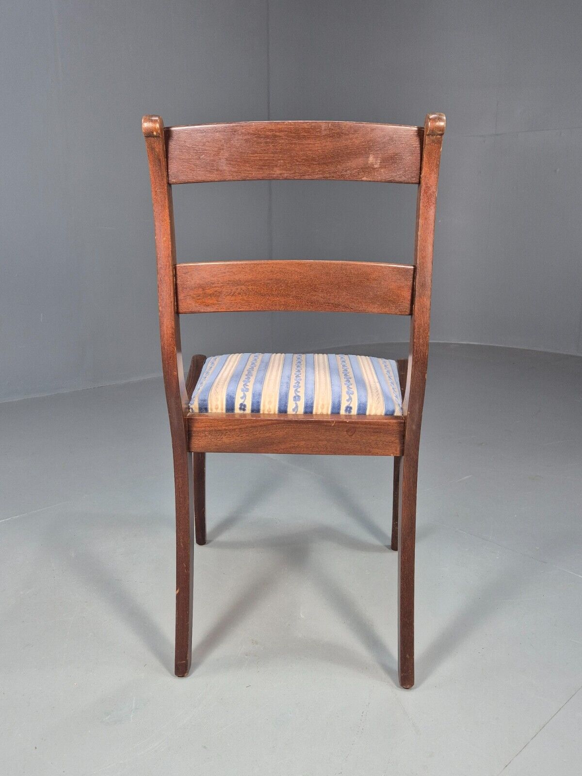 Vintage Danish Dining Chair Blue Striper Mahogany Georgian 20th C EB1479 VDIN - UKDK FURNITURE
