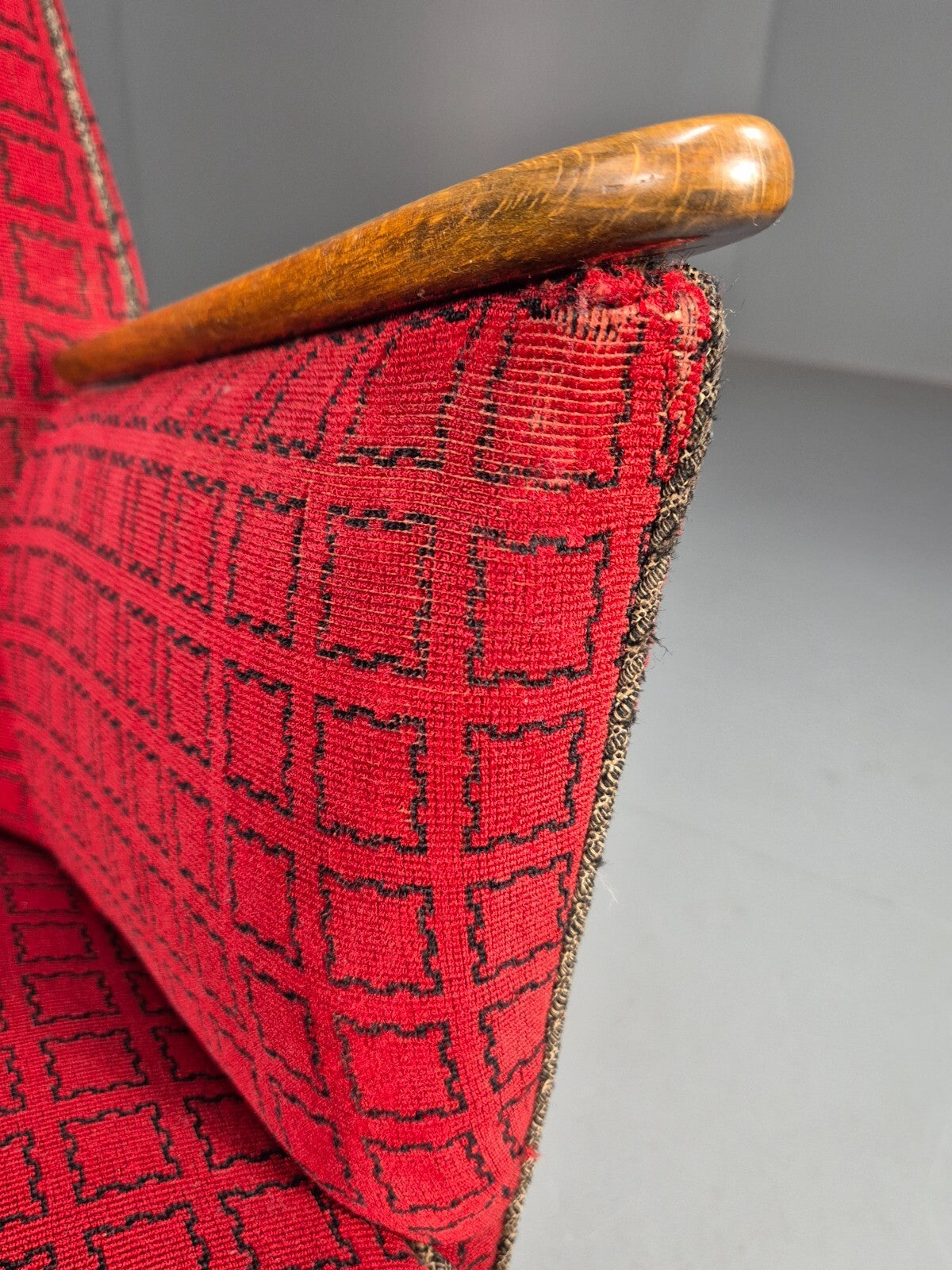 Vintage Danish 1950s Tub Chair Teak Arms Original Cloth Retro MCM EB9624 MNOR - UKDK FURNITURE