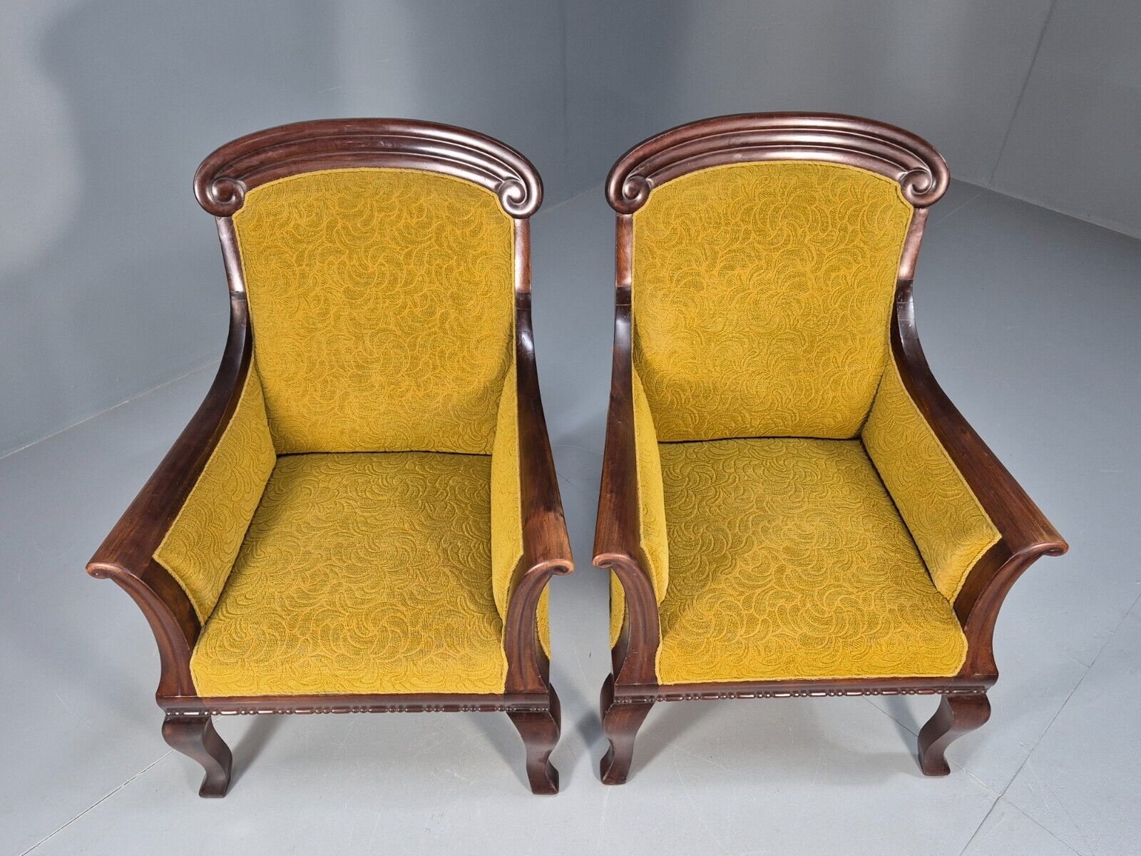 2 Danish Antique Chairs French Empire Style 1920s Mahogany Mustard EB9042 VCLO - UKDK FURNITURE
