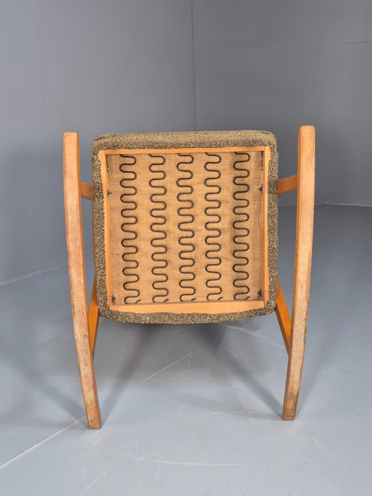 Mid Century Rocking Chair Olive Brown Wool Fabric Beech Frame 1950s EB9595 MNOR - UKDK FURNITURE