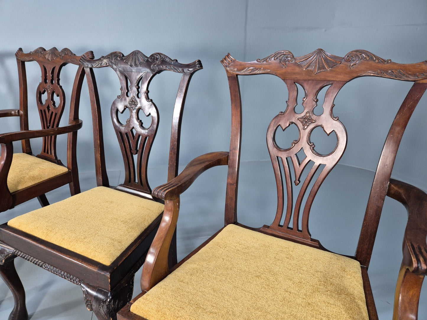 4 Antique Chippendale Revival Mahogany Dining Chairs 1900s EB9480 VDIN - UKDK FURNITURE