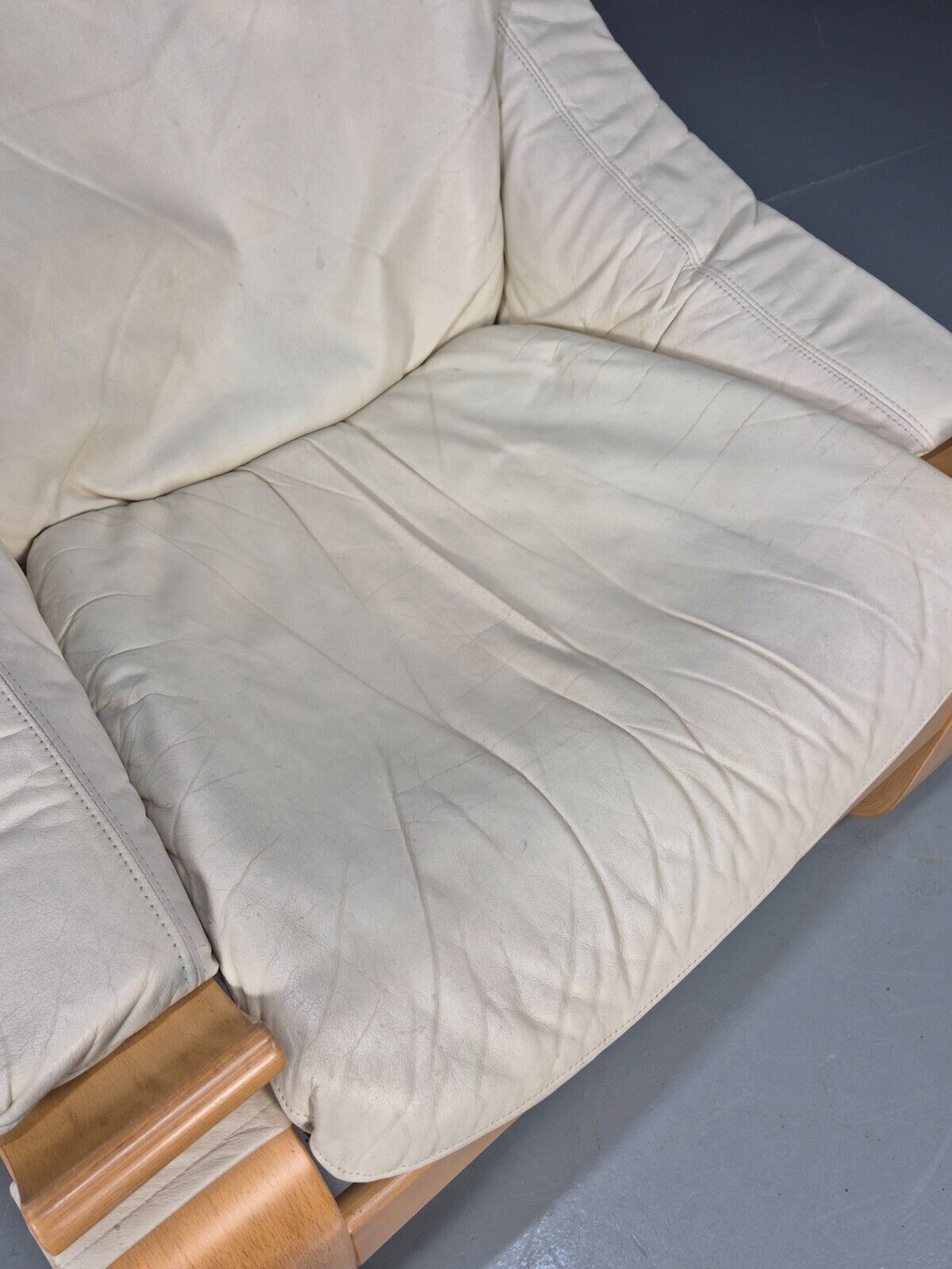 Vintage Swedish Lounge Chair Cream Leather Bentwood Krokken 1970s EB8750 MBEN - UKDK FURNITURE