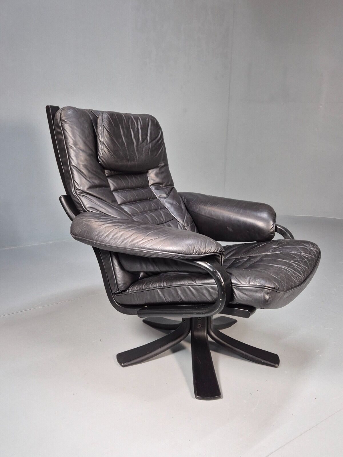 Vintage Danish Swivel Chair Black Leather Retro Seating EB8882 MSWI - UKDK FURNITURE