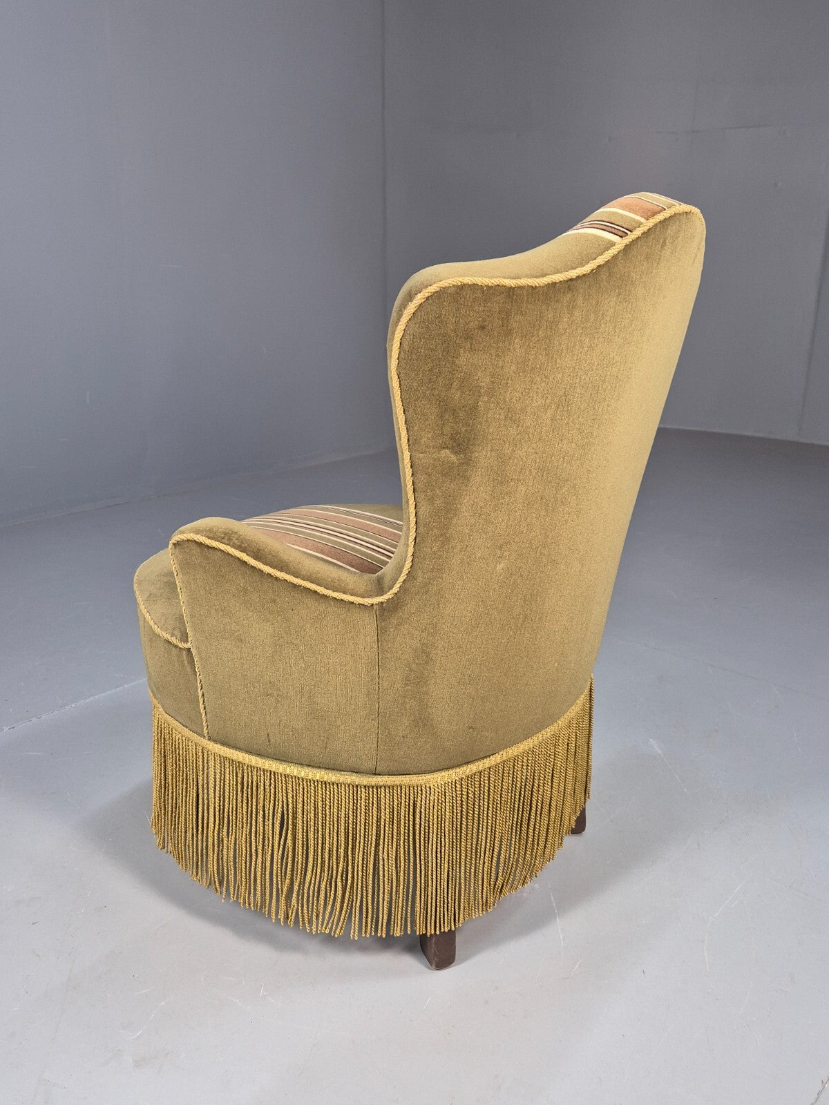 Vintage Danish Cocktail or Bedroom Chair Tassels and Stripes 1950s EB9604 VCLO - UKDK FURNITURE