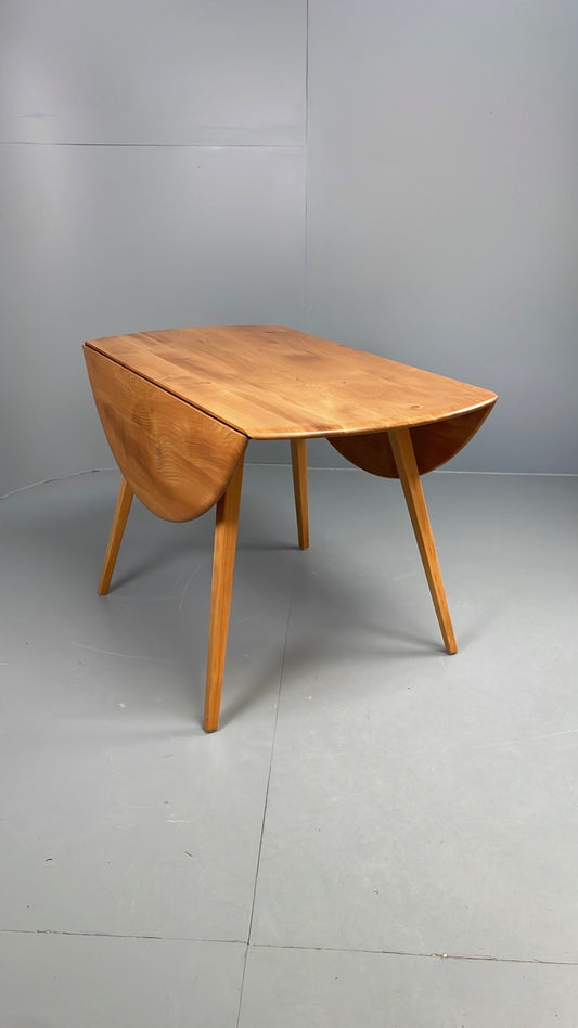 Vintage Ercol Circular Table Drop-Leaf Solid Blond Elm 1960s EB11053 MWOO1