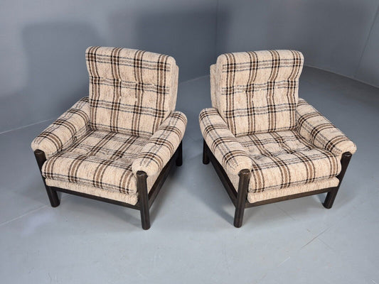 2 Vintage Danish Lounge Chair Brown and Cream Wool Retro 1970s MCM EB8494 MNOR - UKDK FURNITURE