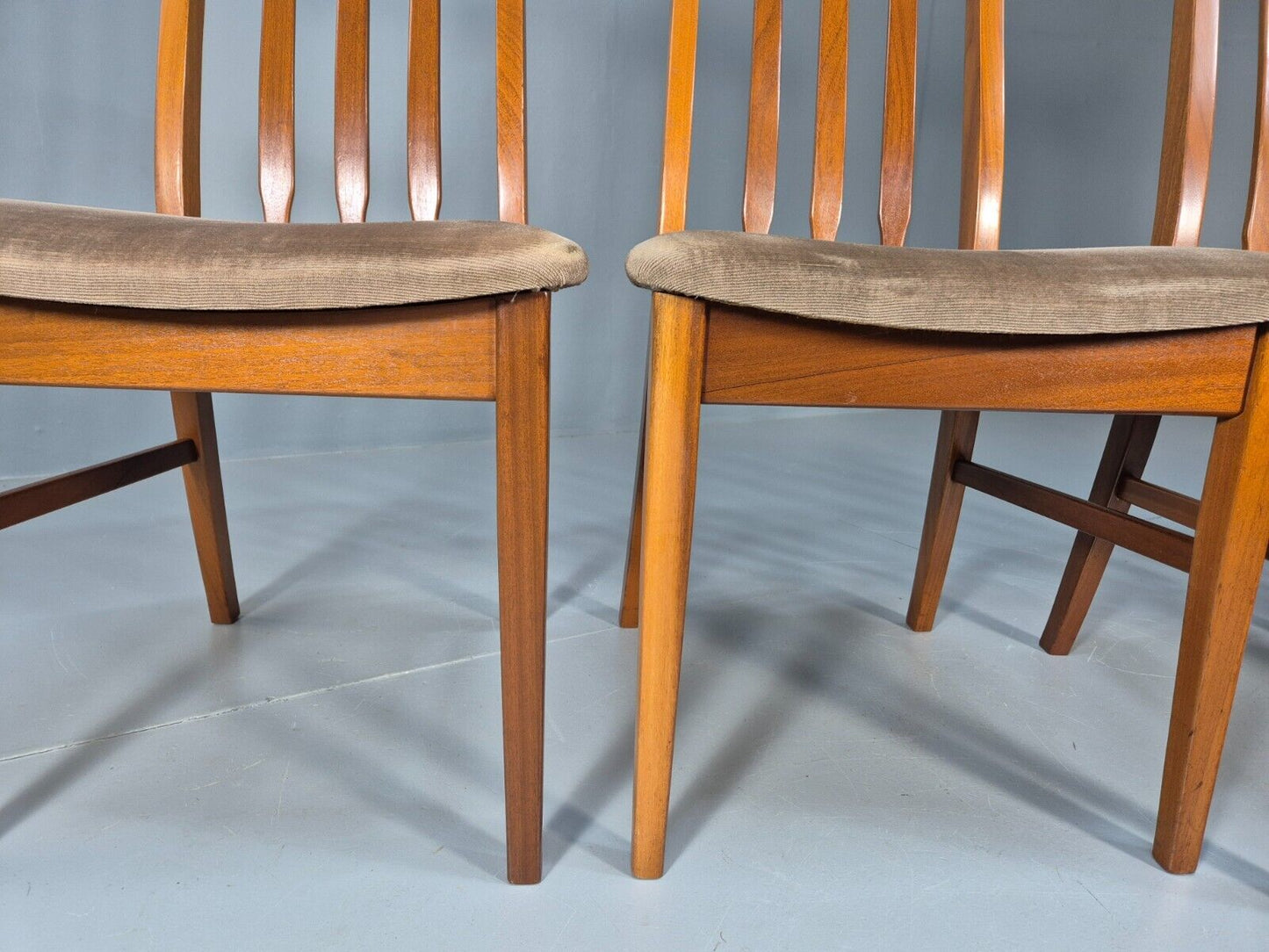 4 Vintage teak Dining Chairs High Back William Lawrence Brown Pads EB9392 MDIN - UKDK FURNITURE