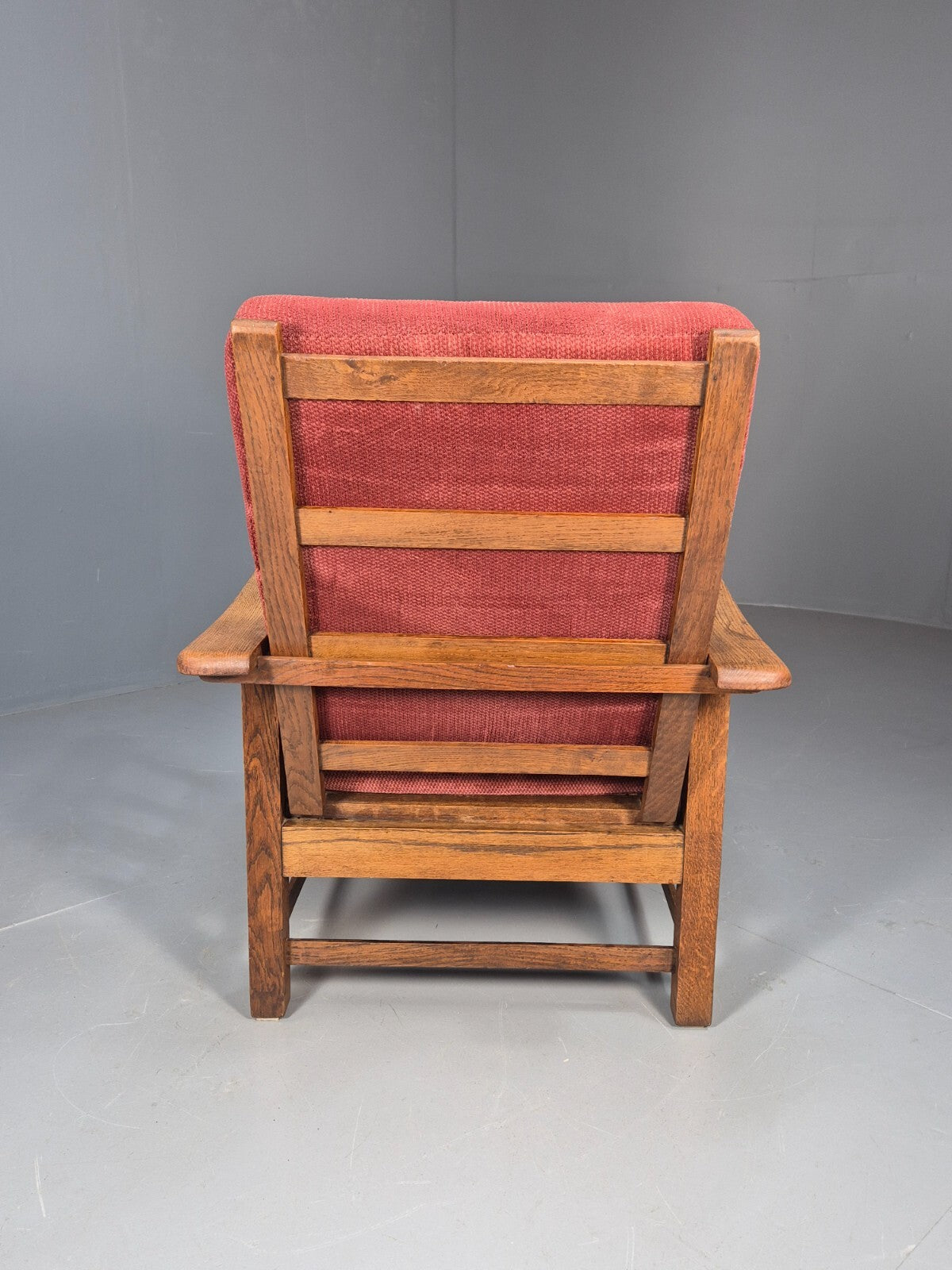 Vintage Antique Oak Reading Chair Deep Red Upholstery 1930s RedEB9457 VCLO - UKDK FURNITURE