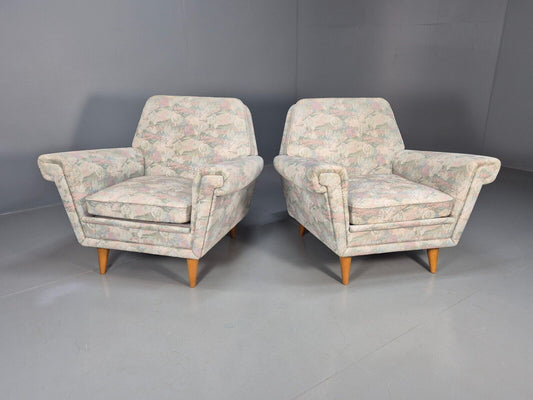2 Swedish Lounge Chairs Floral Cotton 1960s Retro MCM EB7711 MNOR - UKDK FURNITURE