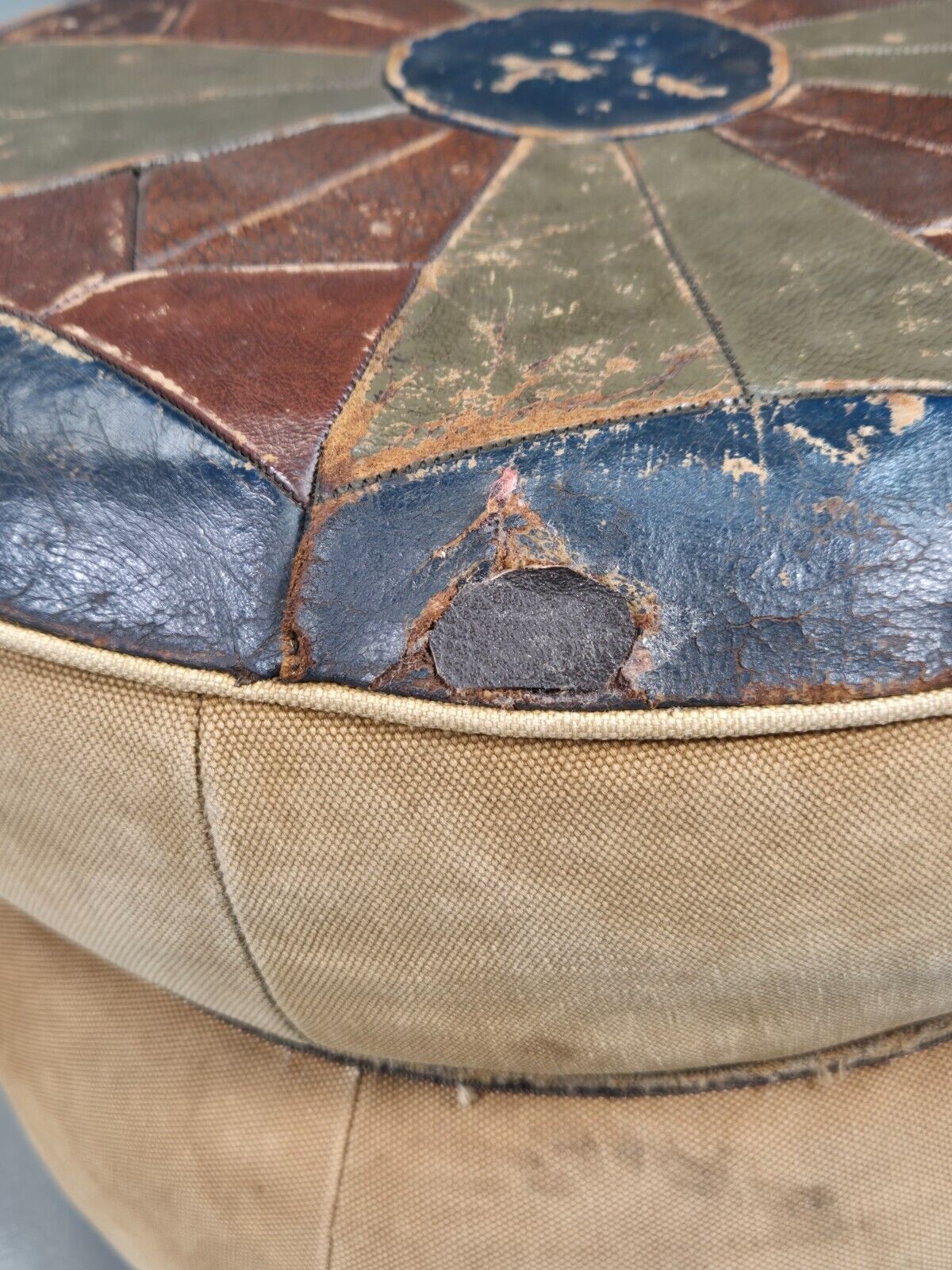 Vintage Leather Footstool Pouffe Suede 1960s Retro EB7584 MFOO - UKDK FURNITURE