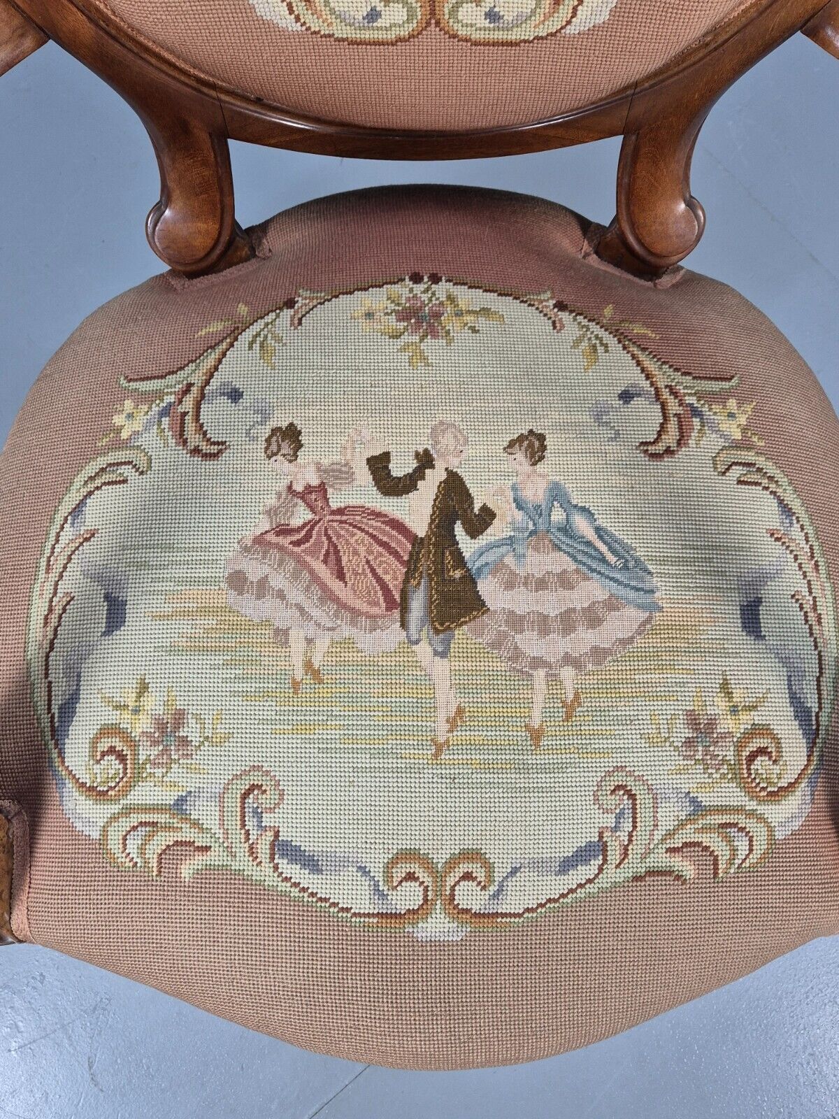 Vintage Danish Rococo Style Lounge Chair Figural Tapestry Upholstery EB8982 VCLO - UKDK FURNITURE