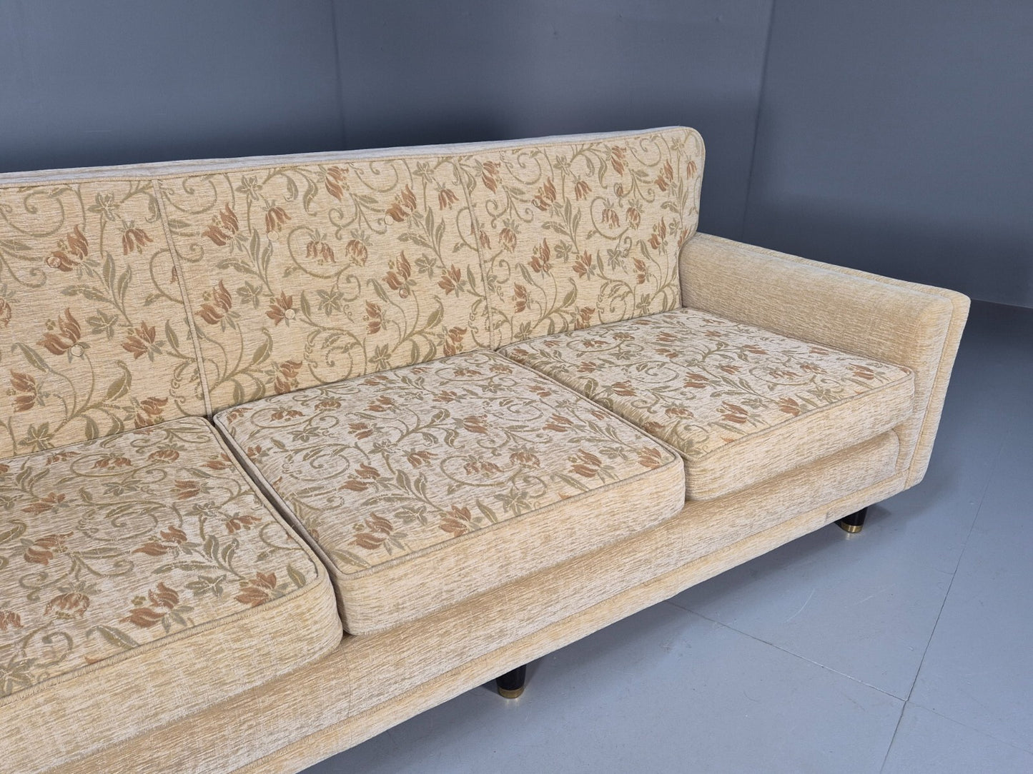 Vintage 1960s Sofa Cream Floral Upholstery 3 Seat Quality Retro EB9680 M3SS - UKDK FURNITURE