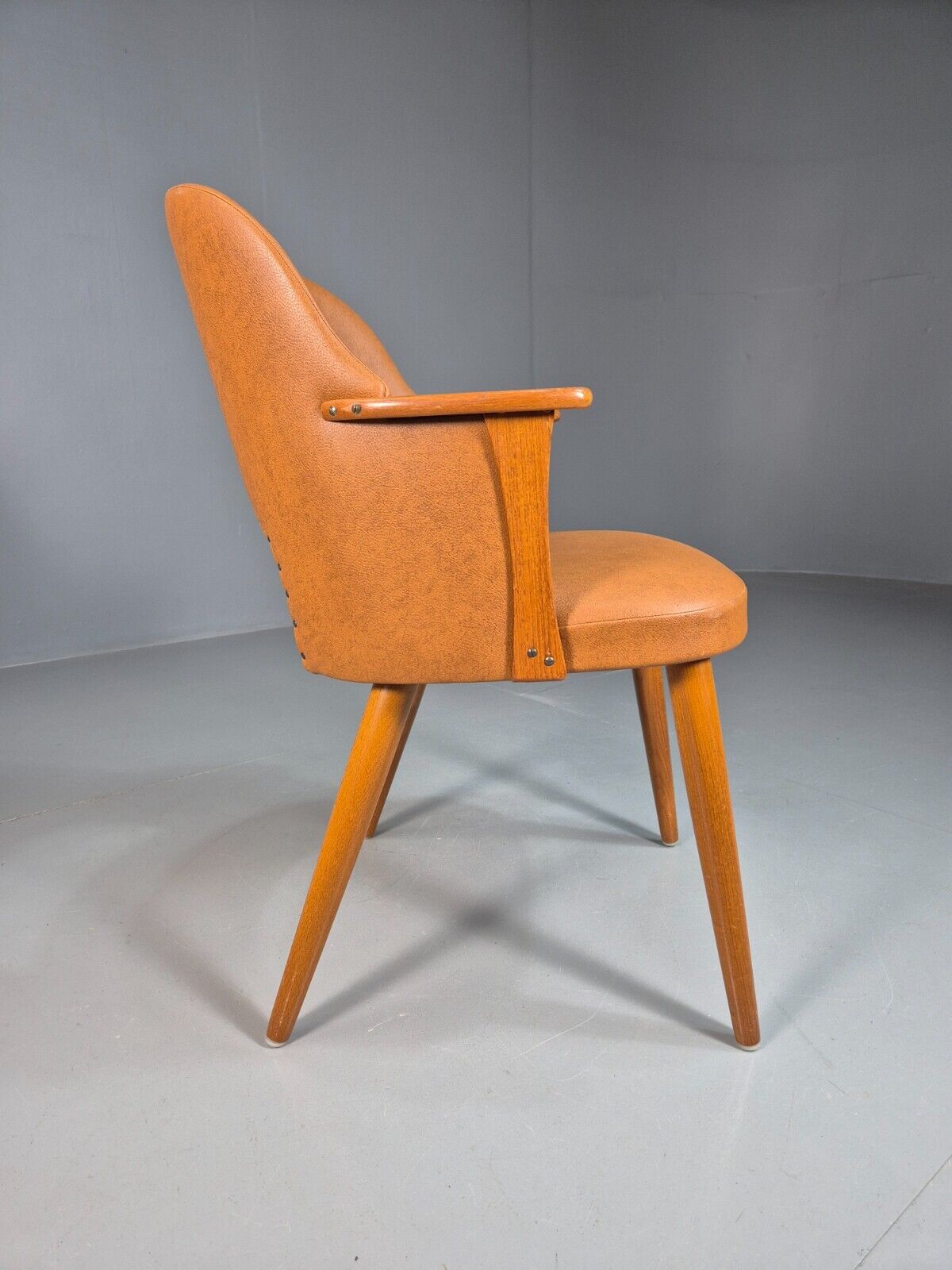 Vintage Danish Tan Vinyl And Beech Arm Chair EB7764 MNOR - UKDK FURNITURE