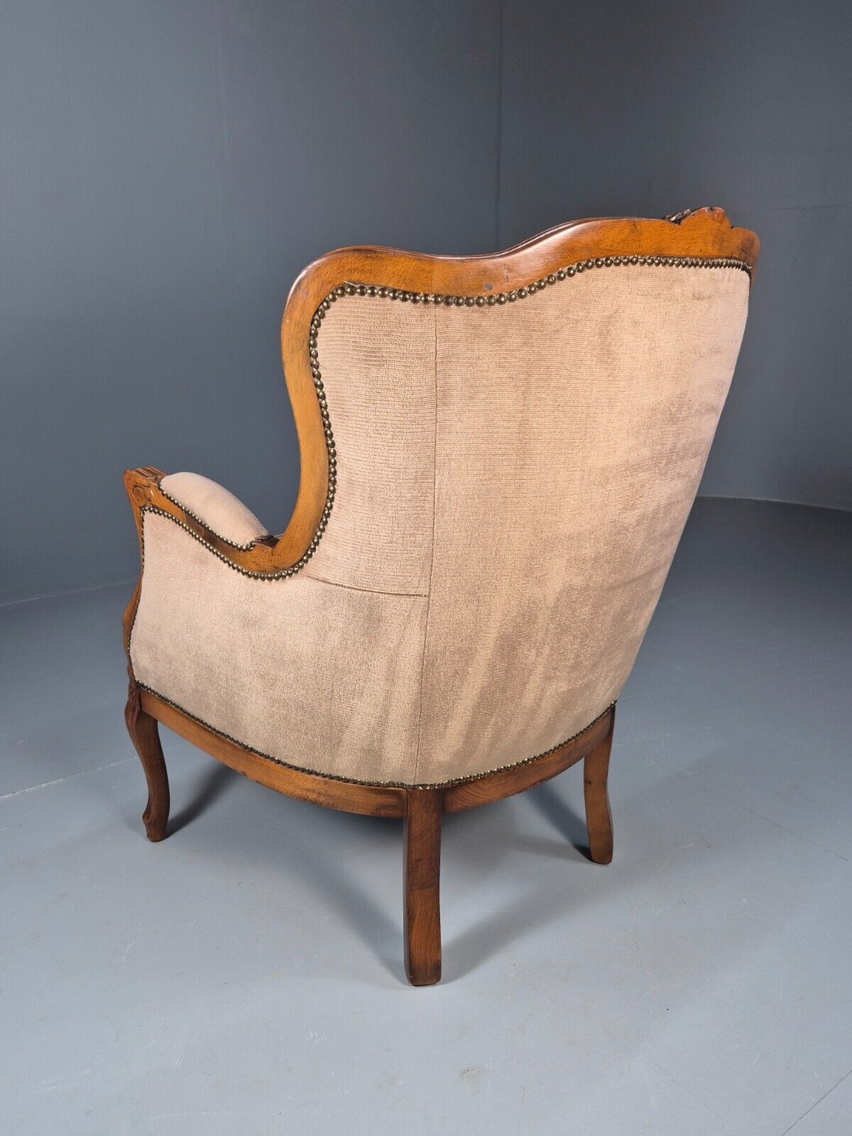 Vintage Danish Lounge Chair Beige Velour Beech Antique French Style EB8930 VCLO - UKDK FURNITURE
