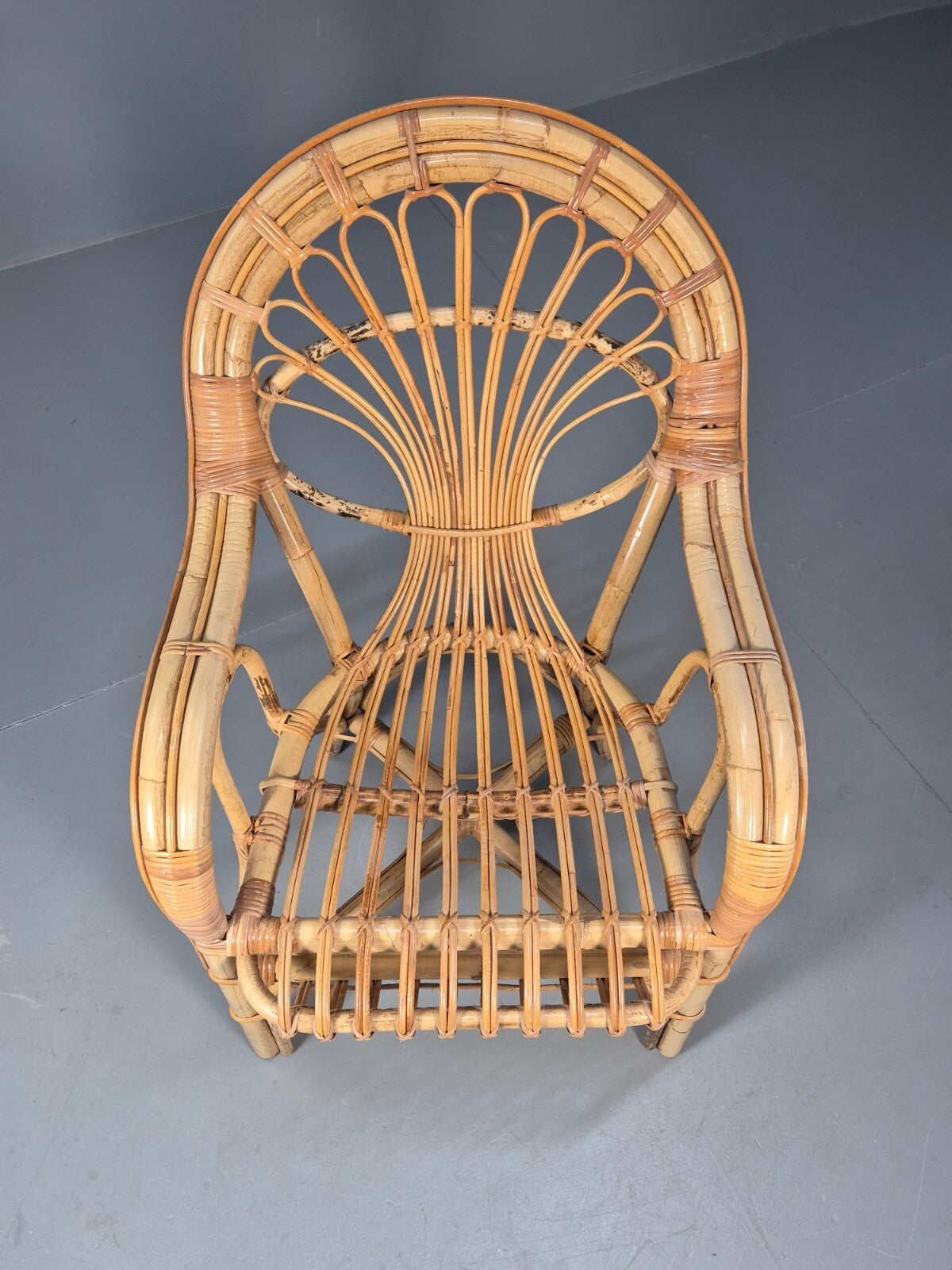 Vintage Cane Work Armchair Unusual Styling 1970s Retro EB9688 VBER - UKDK FURNITURE