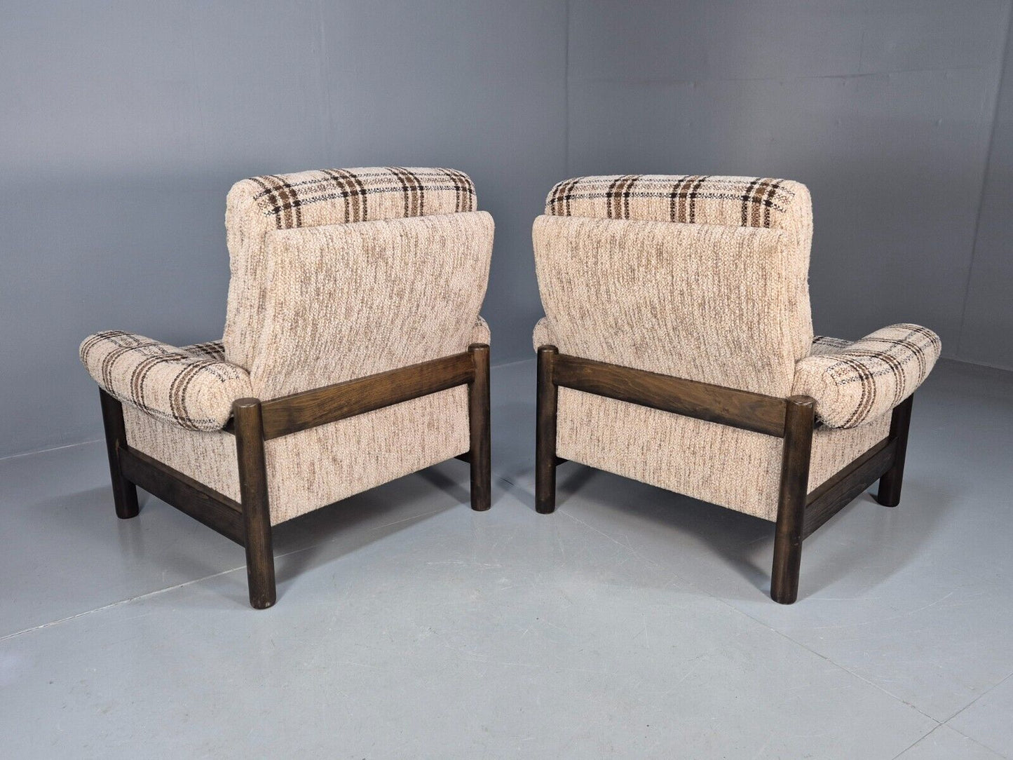 2 Vintage Danish Lounge Chair Brown and Cream Wool Retro 1970s MCM EB8494 MNOR - UKDK FURNITURE