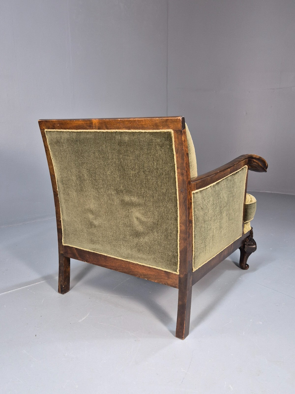 Vintage Danish Lounge Chair Antique Baroque Style Green Moquette EB9647 VCLO - UKDK FURNITURE
