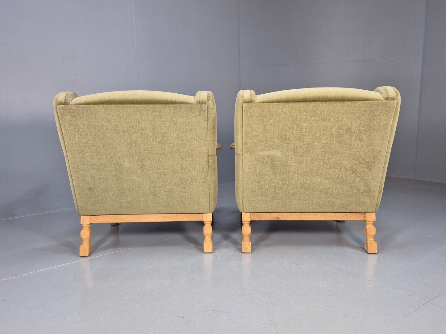 2 Vintage Danish Lounge Chairs Green Oak Frame Kjearnulf Retro 1970s EB8279 MNOR - UKDK FURNITURE