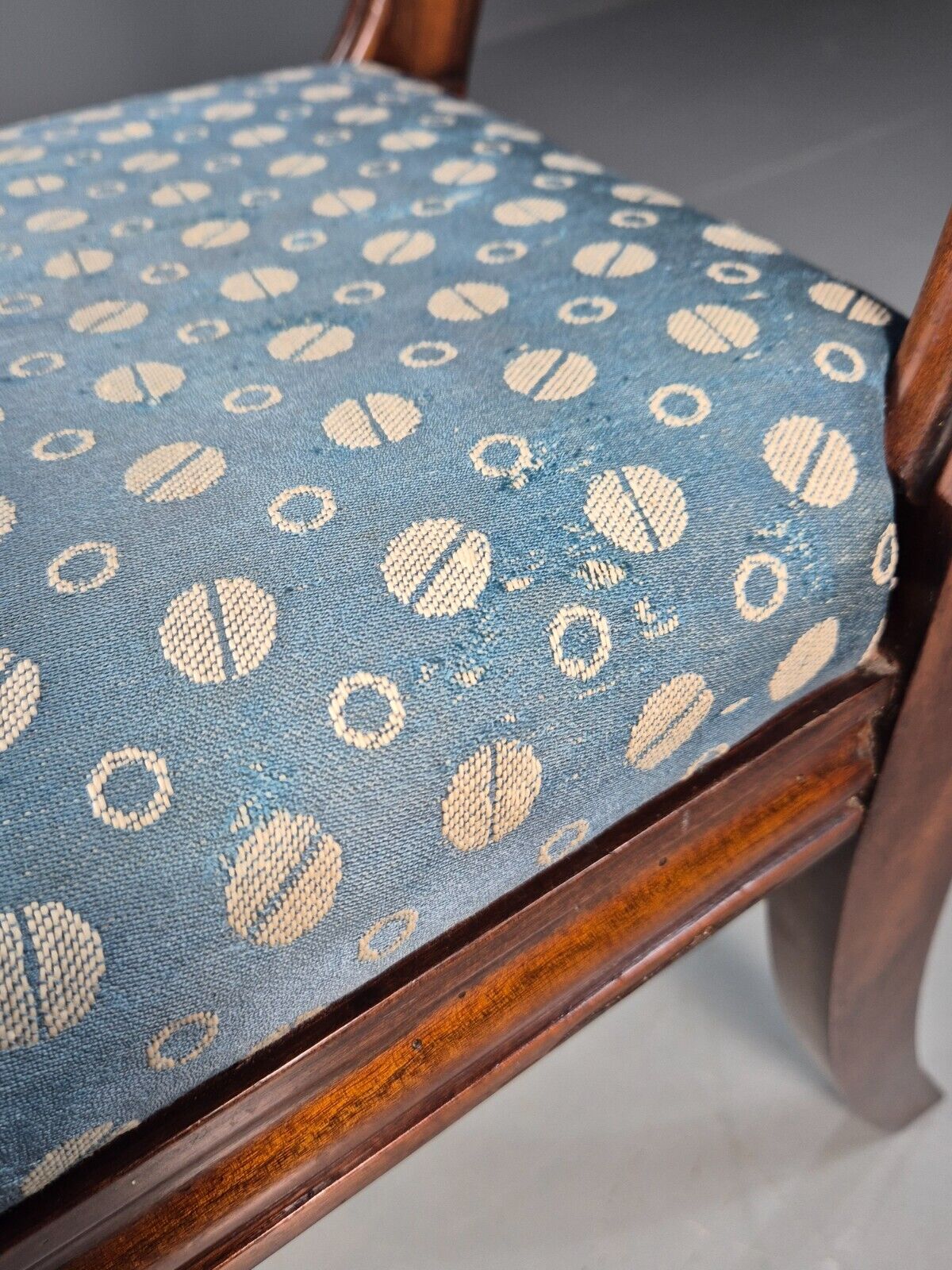 Vintage Dining Chair Blue Cotton Mahogany Victorian Antique EB8689 VDIN - UKDK FURNITURE