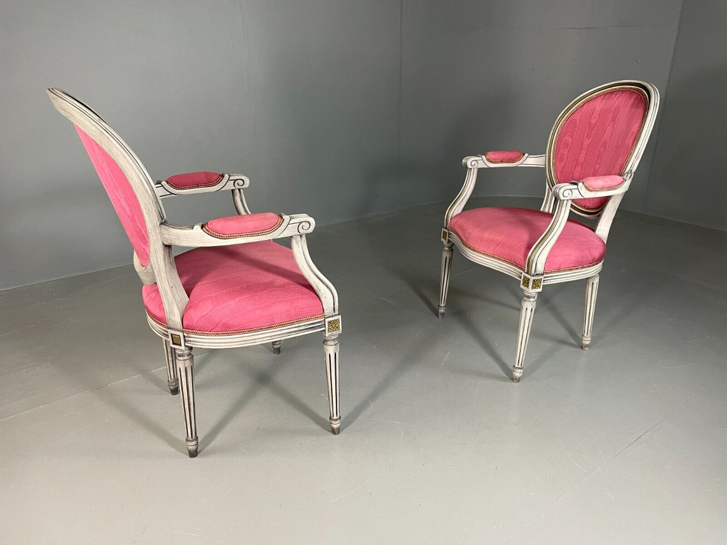 2 Vintage Danish Fauteuils Pink Blue Louis XIV Antique Style EB6755 VCLO - UKDK FURNITURE