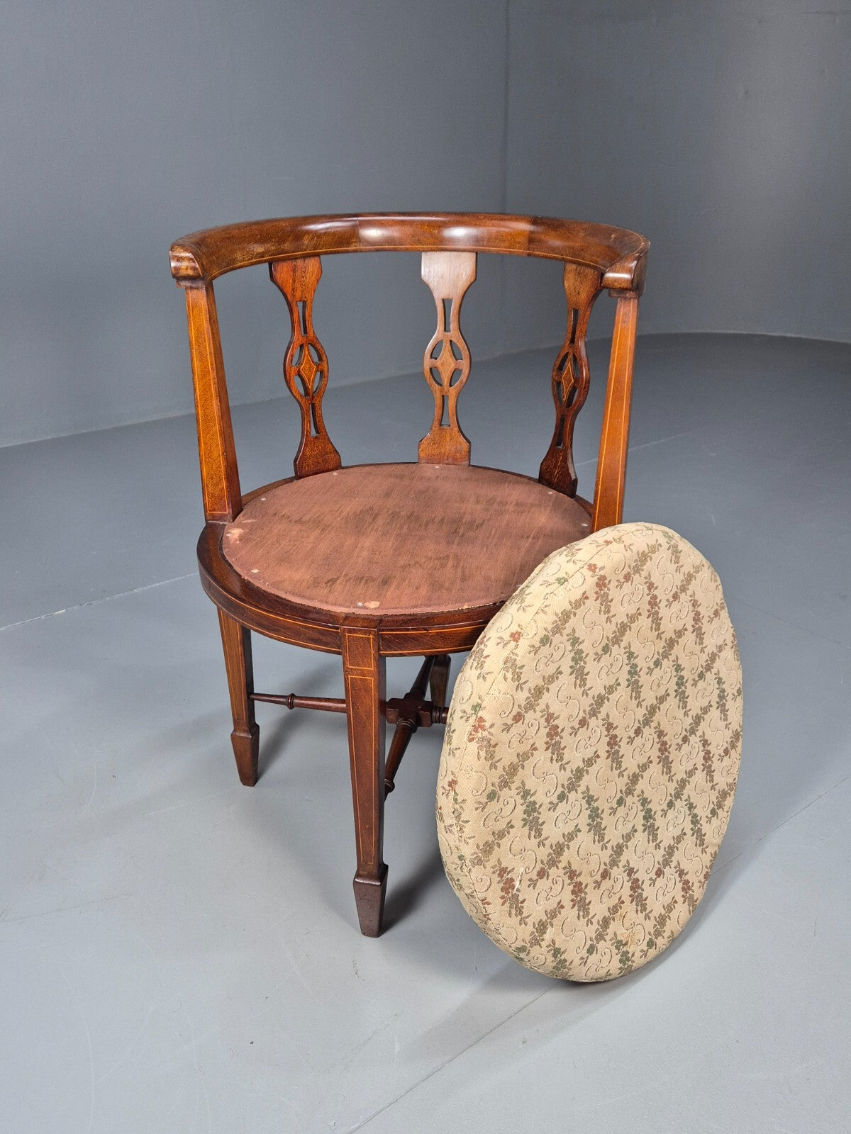 Antique Walnut Tub Chair Edwardian Sheraton Revival 1900s EB9476 VCLO - UKDK FURNITURE