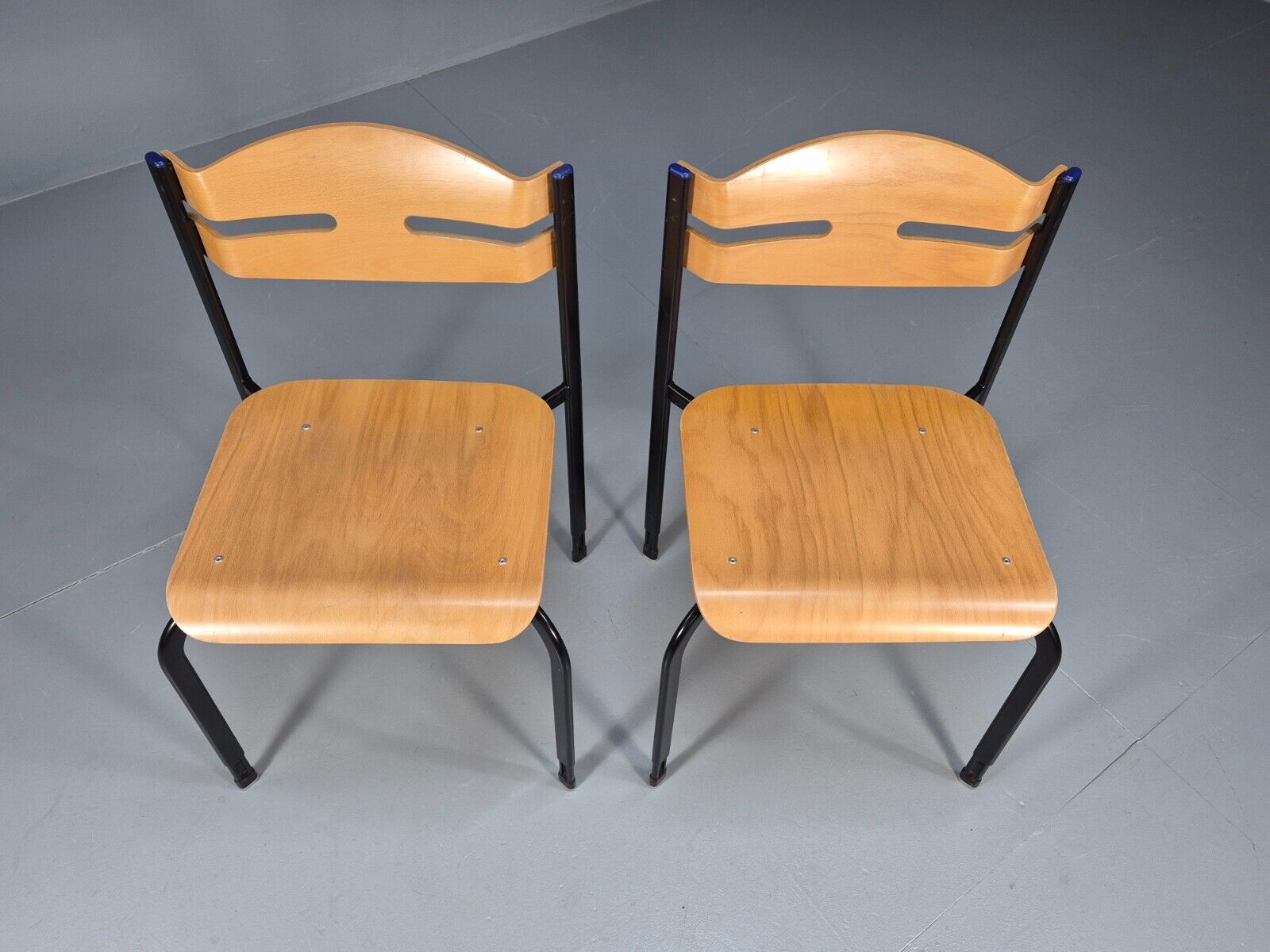 2 Vintage Danish Stacking Chairs Bent Ply Black Metal SIS 1980 Retro EB9098 MSTA - UKDK FURNITURE
