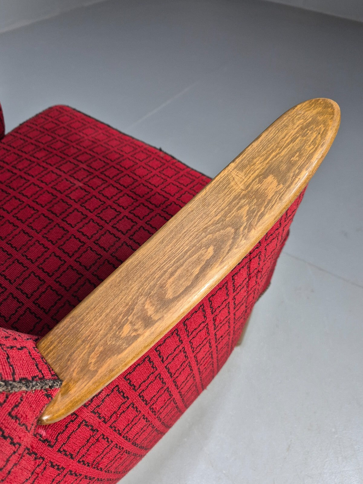 Vintage Danish 1950s Tub Chair Teak Arms Original Cloth Retro MCM EB9624 MNOR - UKDK FURNITURE