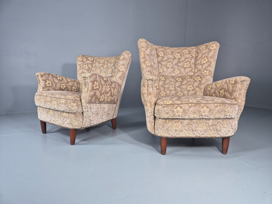 2 1950s Lounge Chairs Mid Century Danish Floral Moquette Retro EB11318 MNOR1